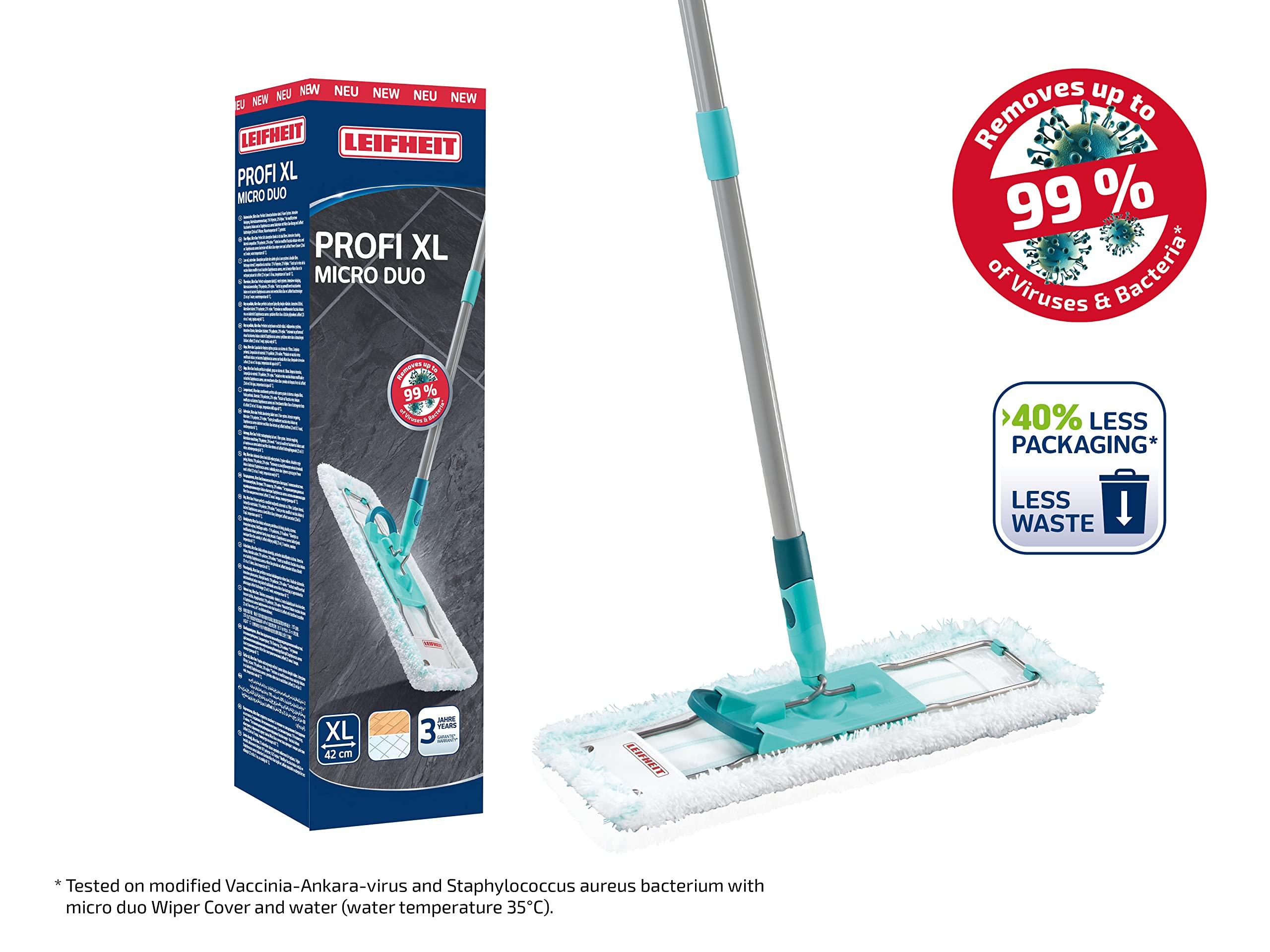 Leifheit Leifheit Profi XL Micro Fibre Mop, Deluxe 46 cm Large Flat Mop Head, Floor Mop, Sturdy 3 Part Handle, Easy Steering, Thick Micro Fibre for highlyEffective Cleaning, Turquoise