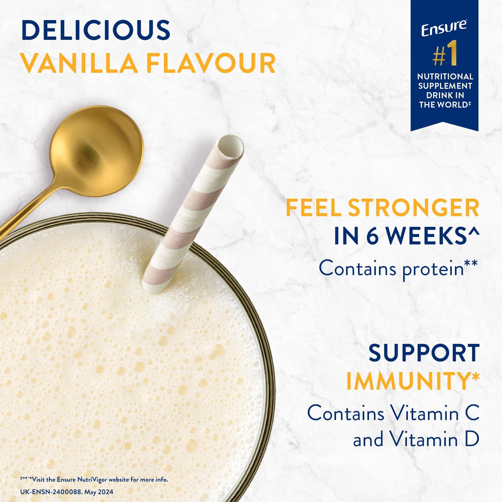 NutriVigor Ensure NutriVigor Nutritional Shake Vanilla Flavour 850g Food Supplement with Protein, HMB & 27 Vitamins & Minerals Supports Strength, Energy & Immunity With Vitamin D, C & B