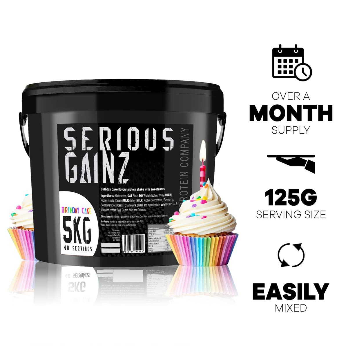 The Bulk Protein Company The Bulk Protein Company, SERIOUS Gainz - Whey Protein Powder - Weight Gain, Mass Gainer - 30g Protein Powders (Birthday Cake, 5kg)