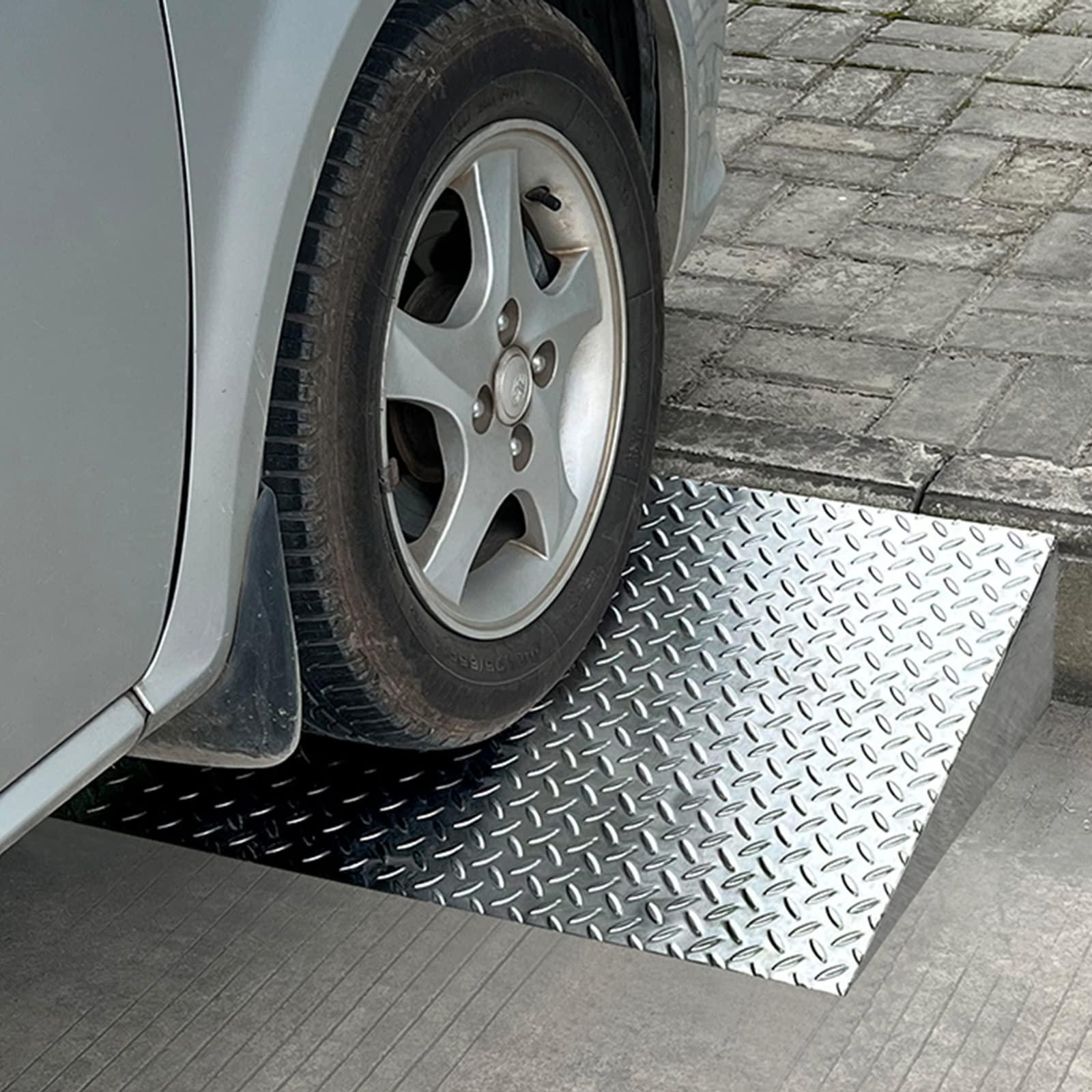ZAQYCM Driveway Ramp Stainless Steel, Curb Ramp 2 3 4 5 6 7 8 Inch Rise for Lowered Cars/ Motorcycle/ Wheelchair, Heavy Duty Threshold Ramp for Doorways/ Patio Door/ Garage ( Color : LxWxH , Size : 35.4x12x4