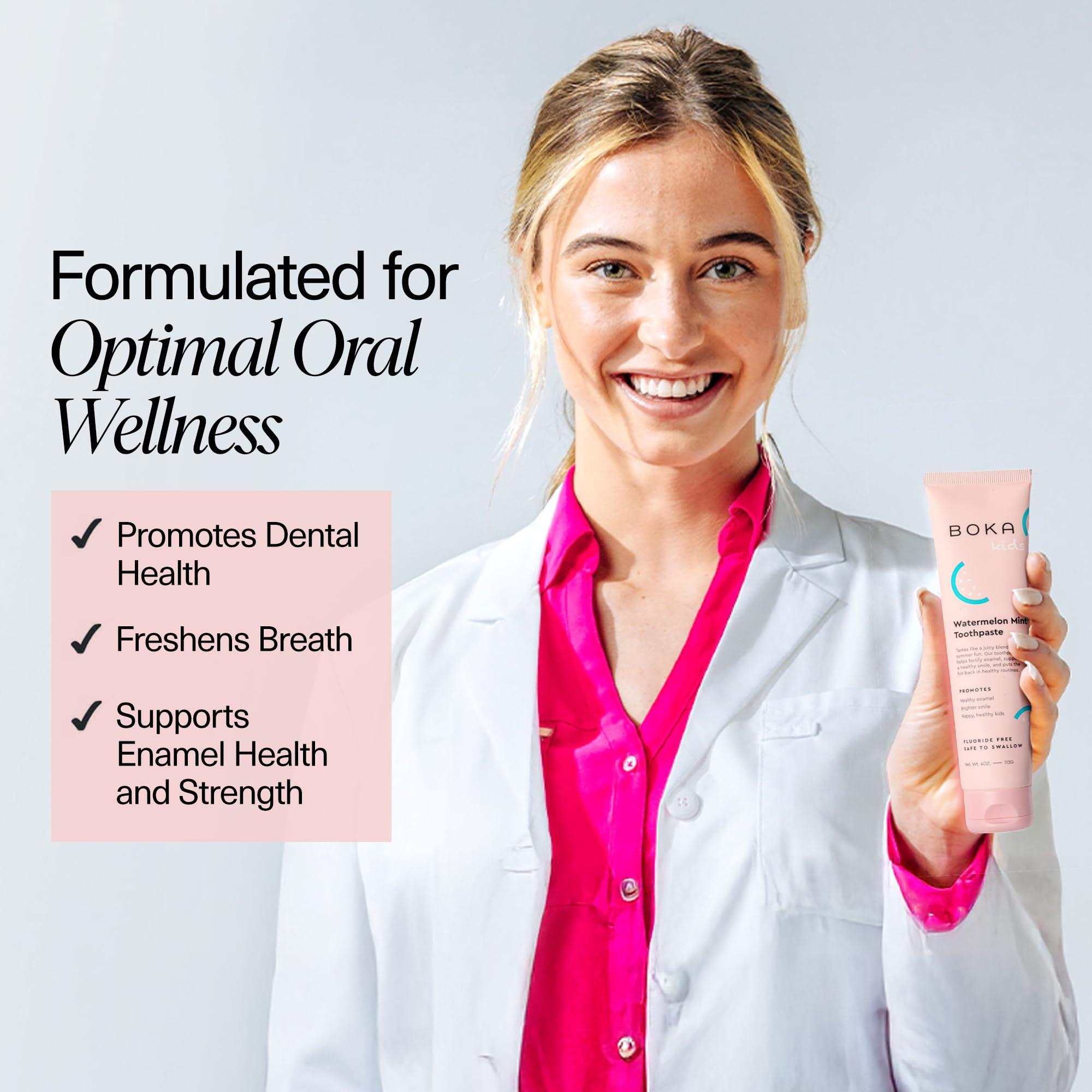 Boka Boka Natural Kids Toothpaste, Fluoride Free - Nano Hydroxyapatite for Remineralizing, Sensitive Teeth, & Whitening - Dentist Recommended Oral Care - Watermelon Mint, 120ml (Pack of 1) - Made in USA