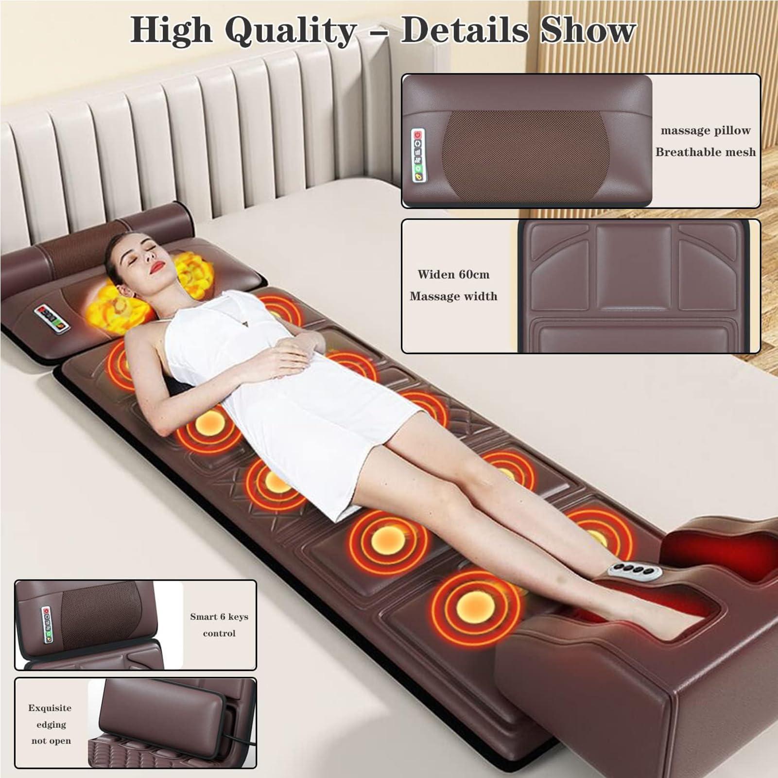 Generic Full Body Massage Mat with Heat, Massage Mattress Chair Pad with 10 Vibrating Motors, Neck Shiatsu Massage and Roller Massage for Foot Lower Back Neck Leg Shoulder Hip Heating Pad