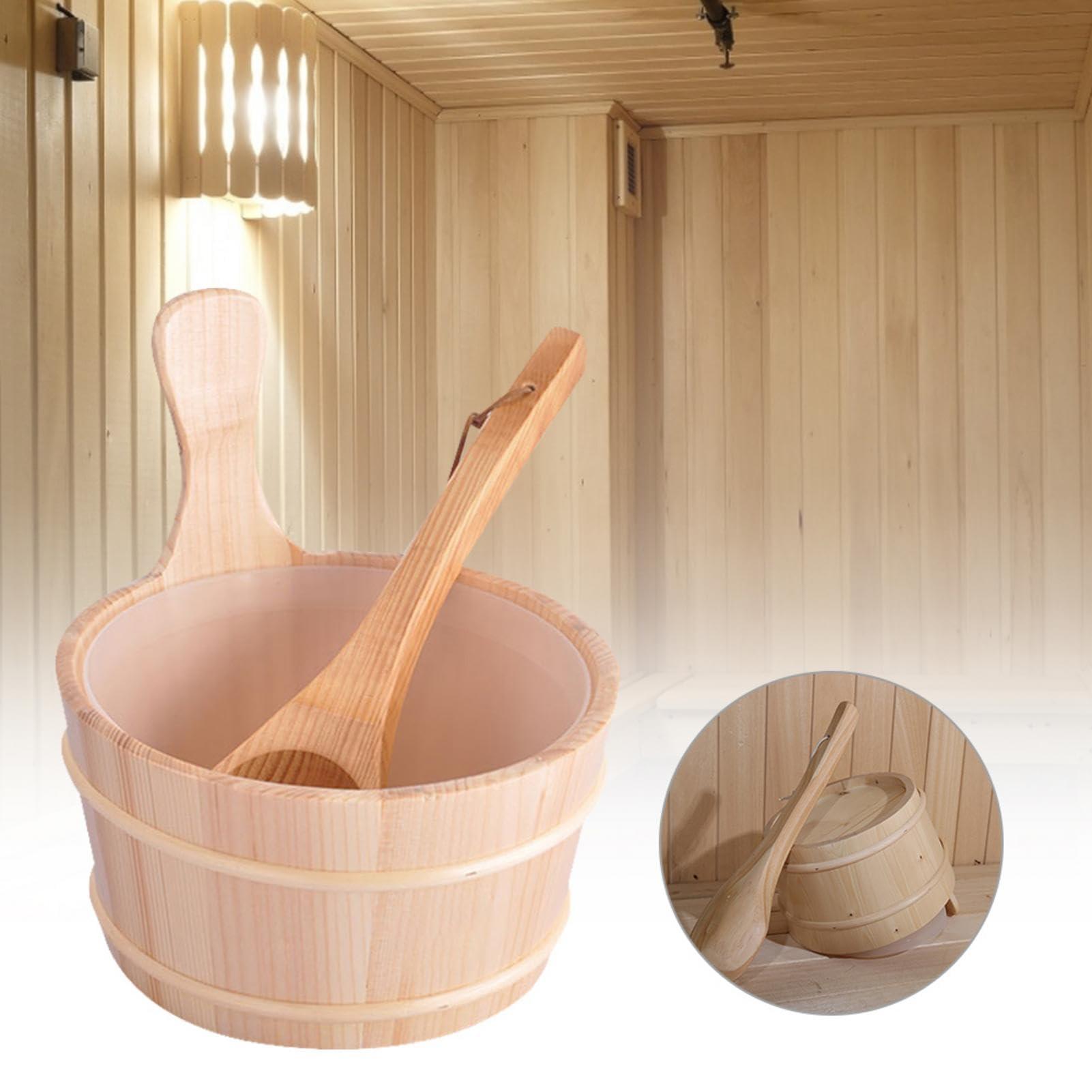 Xinhuju Sauna Accessories Kit - Wood Sauna Kit, Wood Sauna Barrel Set | 4L Sauna Accessories Wood Wood Bucket, Set Sauna Water Bucket Wood Ladle Kit, Gift for Friends, Parents, Grandparents for Shower