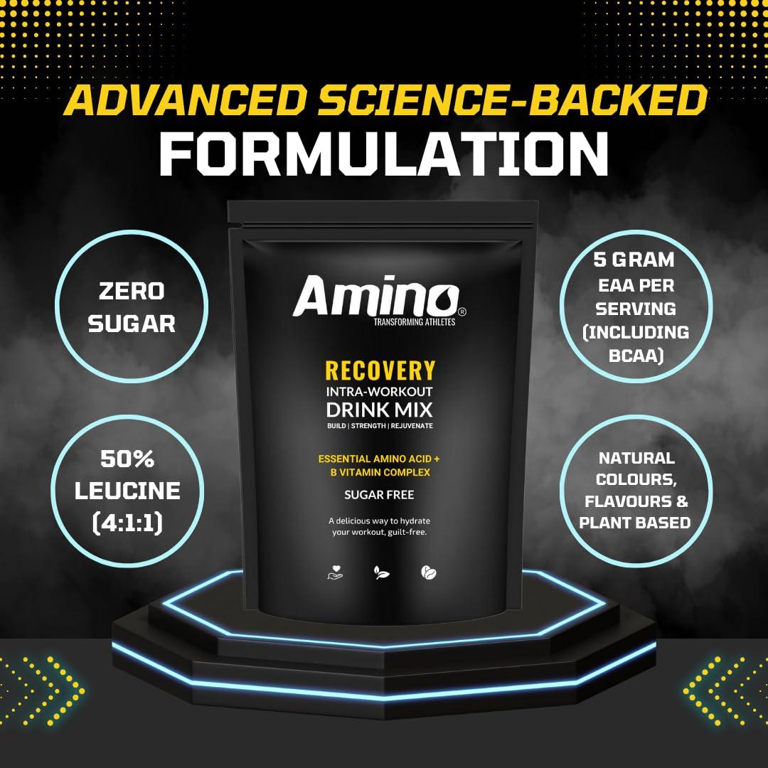 Amino Amino Recovery - EAA & BCAA Intra Workout Powder - Amino Acid Recovery Drink - 5000mg EAA Amino Acids & BCAA Powder - Protect Muscle & Aid Recovery - Sugar Free & Vegan (Red Berry, 66 Servings)