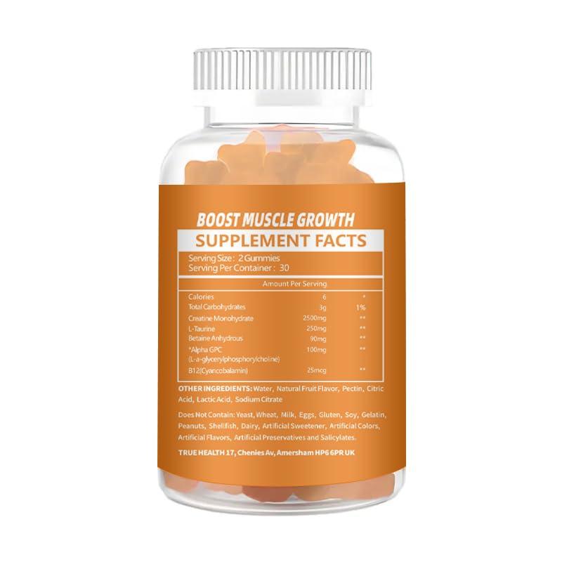 TRUE HEALTH True Health Creatine Monohydrate Gummies - Vegan Muscle Recovery Supplement, Orange Flavor, 60 Count - Easy & Tasty Post-Workout Boost