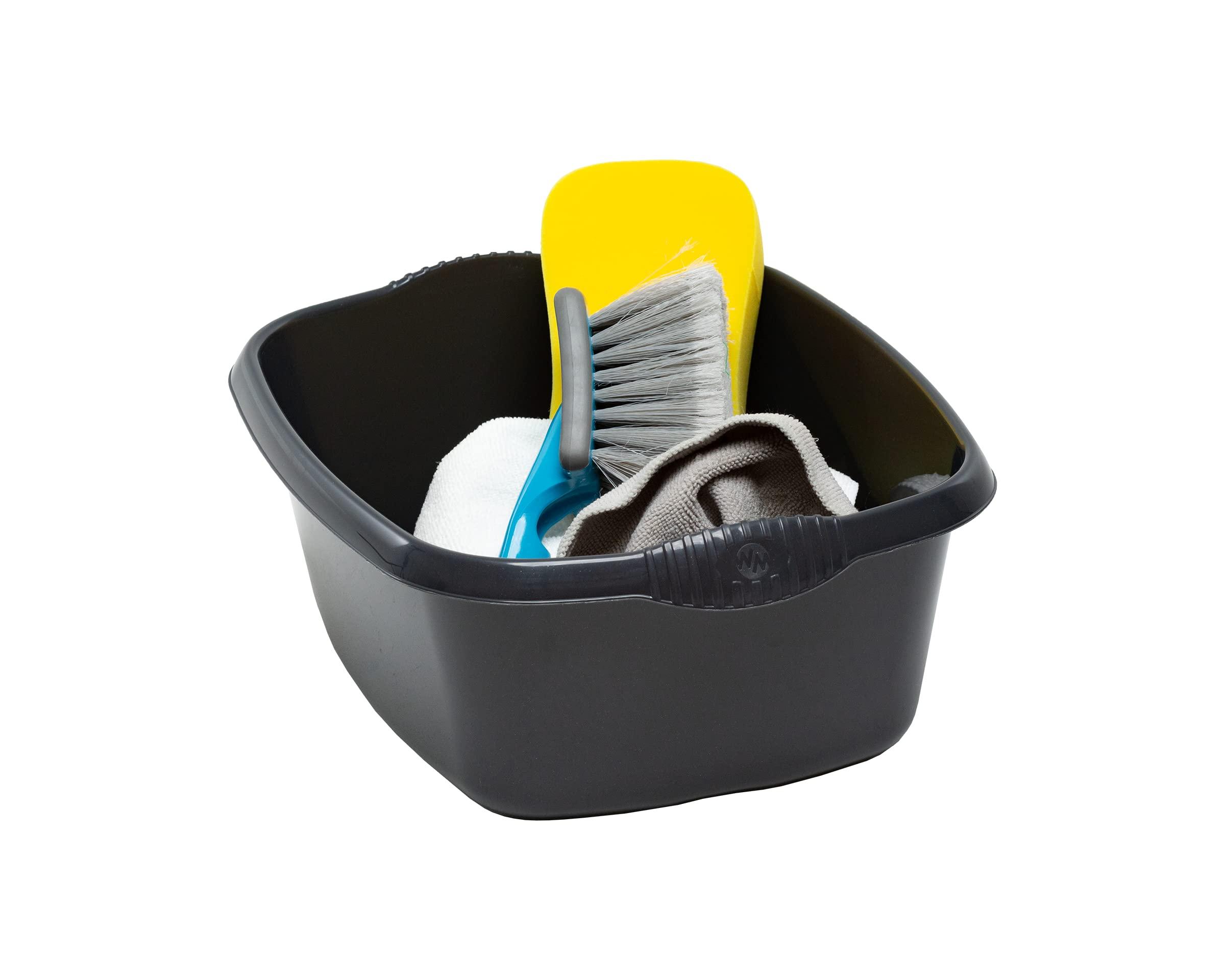 M1SS Set of 6 Large Rectangular 12 Litre Washing Up Bowl with Handles, Plastic Multi-Purpose Basin Mixing Sink Tidy Organizers Washing Up Bowl for Home, Kitchen Sink etc. Midnight Greyish, 12 liters