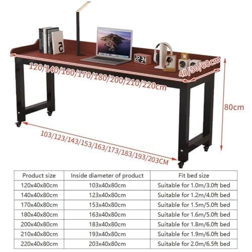 FreshCart Basics Rolling Overbed Table with Brake Wheels Adjustable Bedside Table for Working Eating and Gaming Portable Laptop Desk for Bedroom Black (Size: 140x40x80cm)