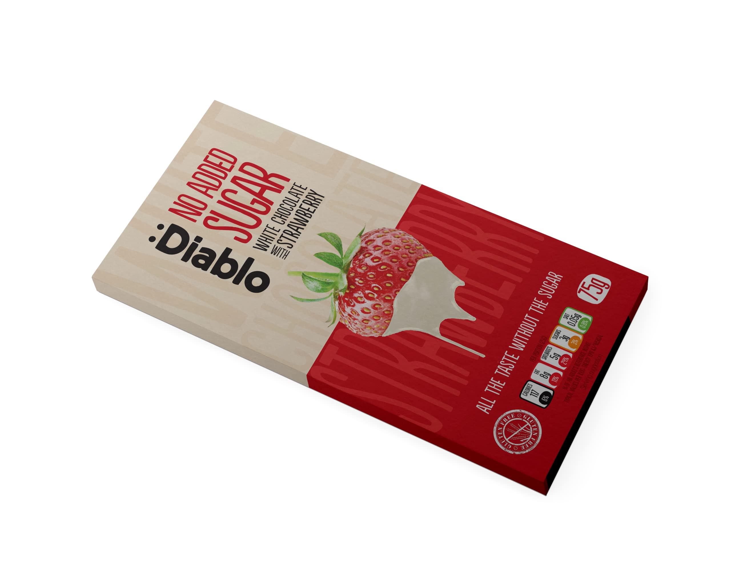 :Diablo Diablo White Chocolate Bar with Strawberry | No Added Sugar, Gluten Free |Diabetic Friendly Chocolate| Hamper Available Perfect for Gifting | 75g (Pack Of 2)