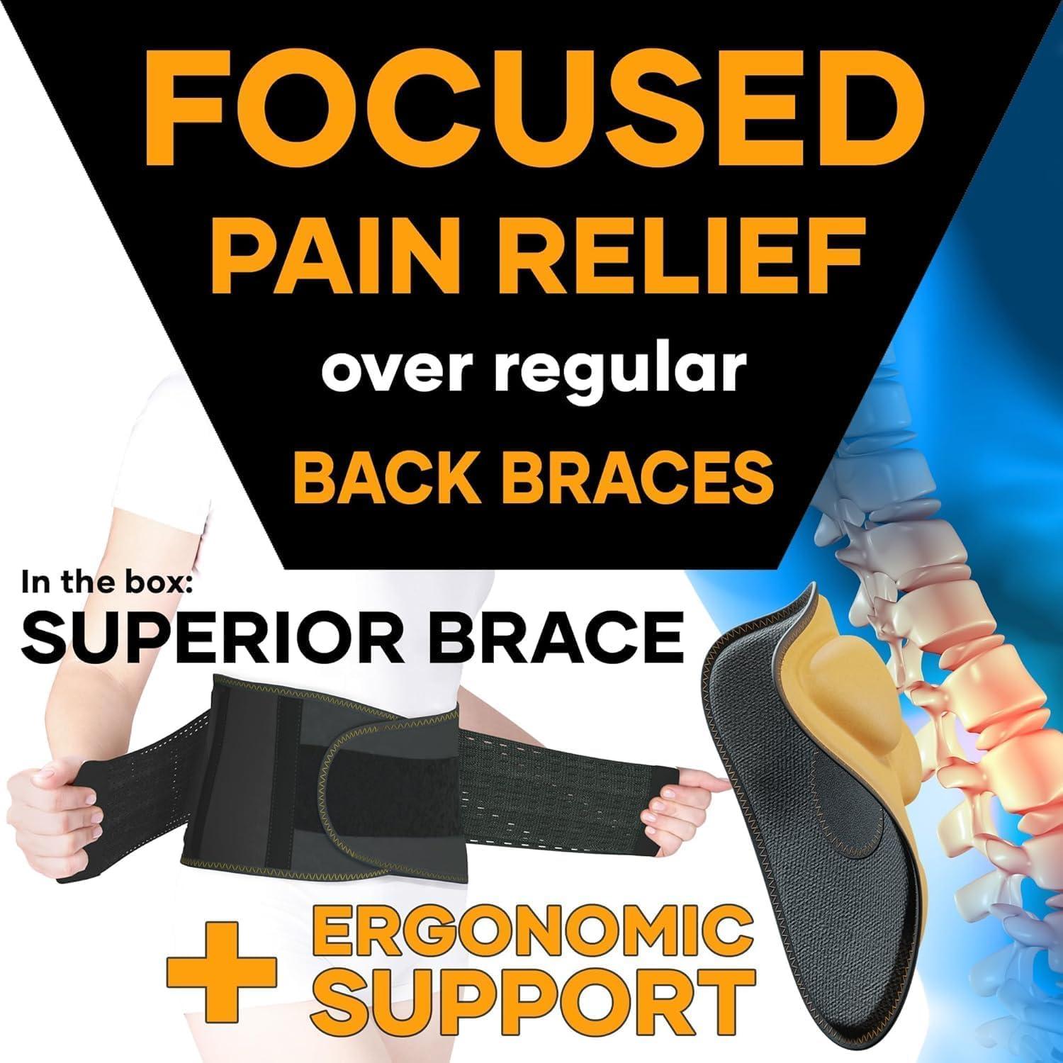 MEDiBrace MEDiBrace Plus Back Support Belt Back Brace with Ergonomic Lumbar Pad - Lower Back Pain Relief for Men and Women - Medical Grade Orthopaedic Waist Compression for Sciatica or Bad Posture (Large)