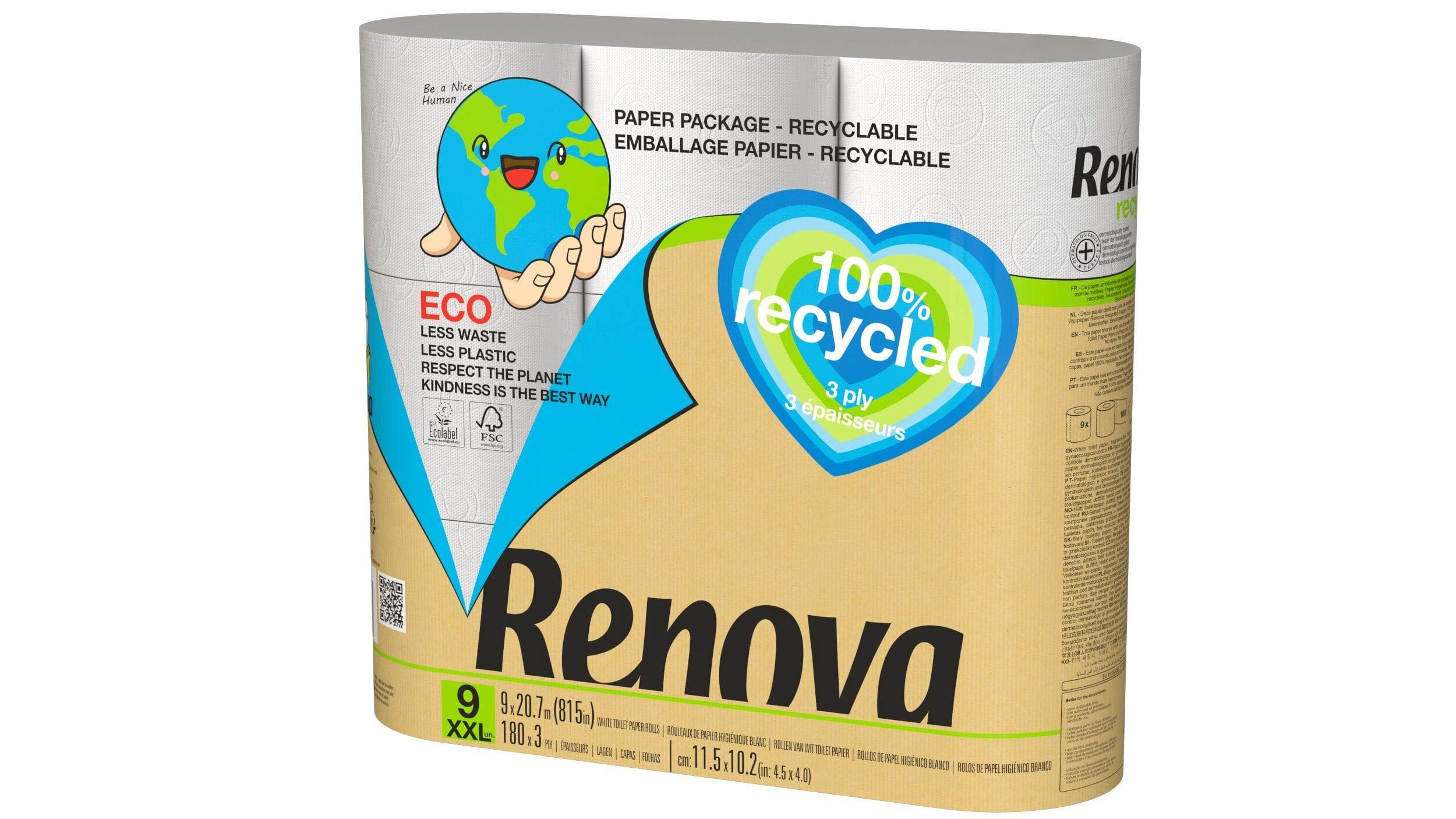 Renova Renova Toilet Paper 100% Recycled & Paper Pack 9 Units 921 g