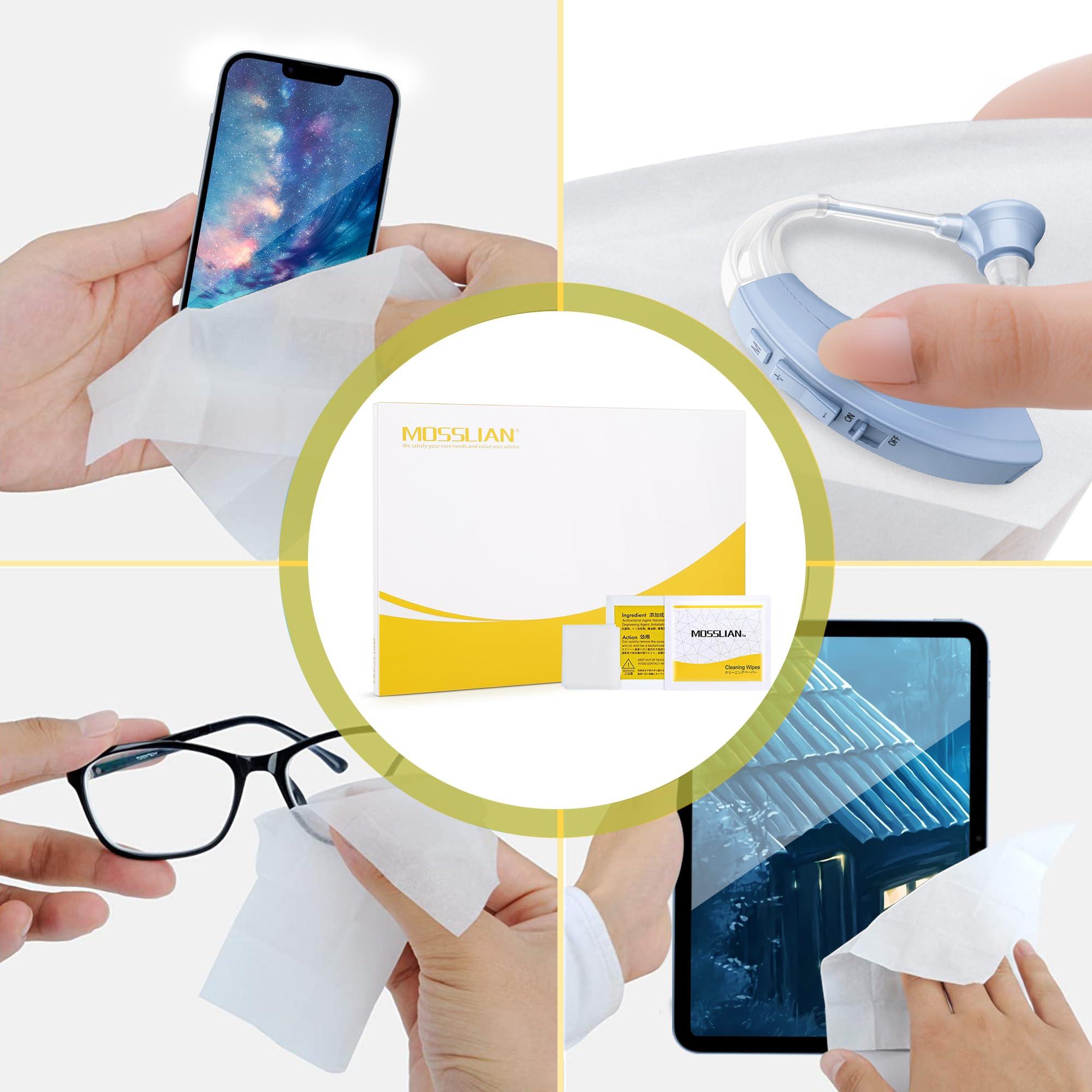 MOSSLIAN MOSSLIAN 100 Pack Hearing Aid Cleaning Wipes Individually Wrapped,Hearing Aid Wipes,Hearing Aid Cleaning Kits,Hearing Aid Accessories,Cleaning Wipes for Screen,Glasses,Phone