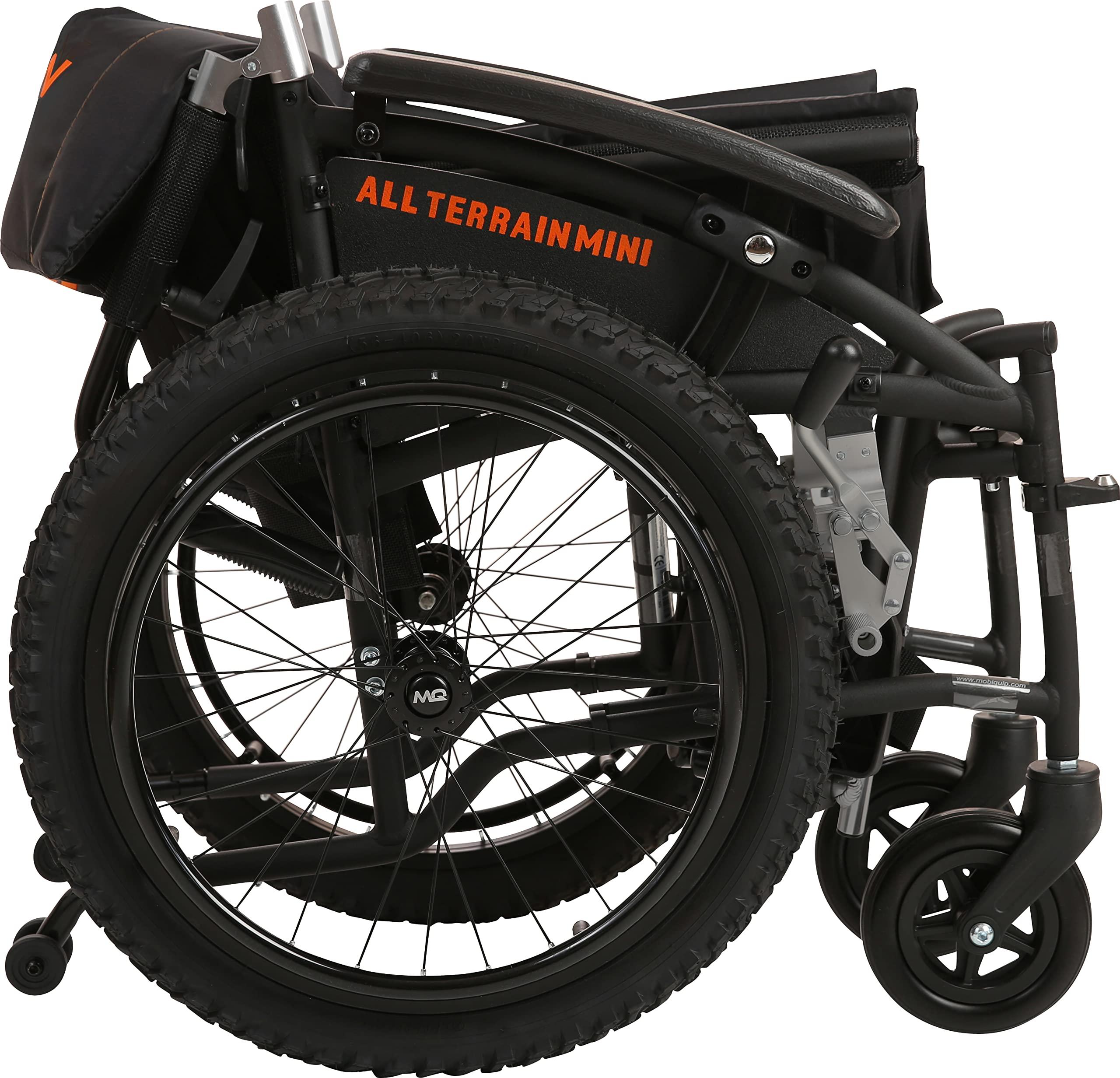 MobiQuip MobiQuip All Terrain Mini Childrens Wheelchair for Kids, Small Adults, Lightweight, Folding, Manual Self Propelled Aluminium Wheelchair, Quick Release Wheels, 14'' Seat. Black Frame