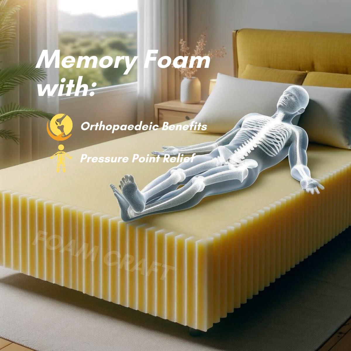 FOAM CRAFT Orthopedic Memory Foam Mattress Topper for Dog Bed Pain Relief Memory Foam Cushion Bed Topper, Wheelchair Cushion Foam Cut to Size Firm Dog Cushions Upholstery Foam Sheet (Memory Foam, 65x86x10cm)