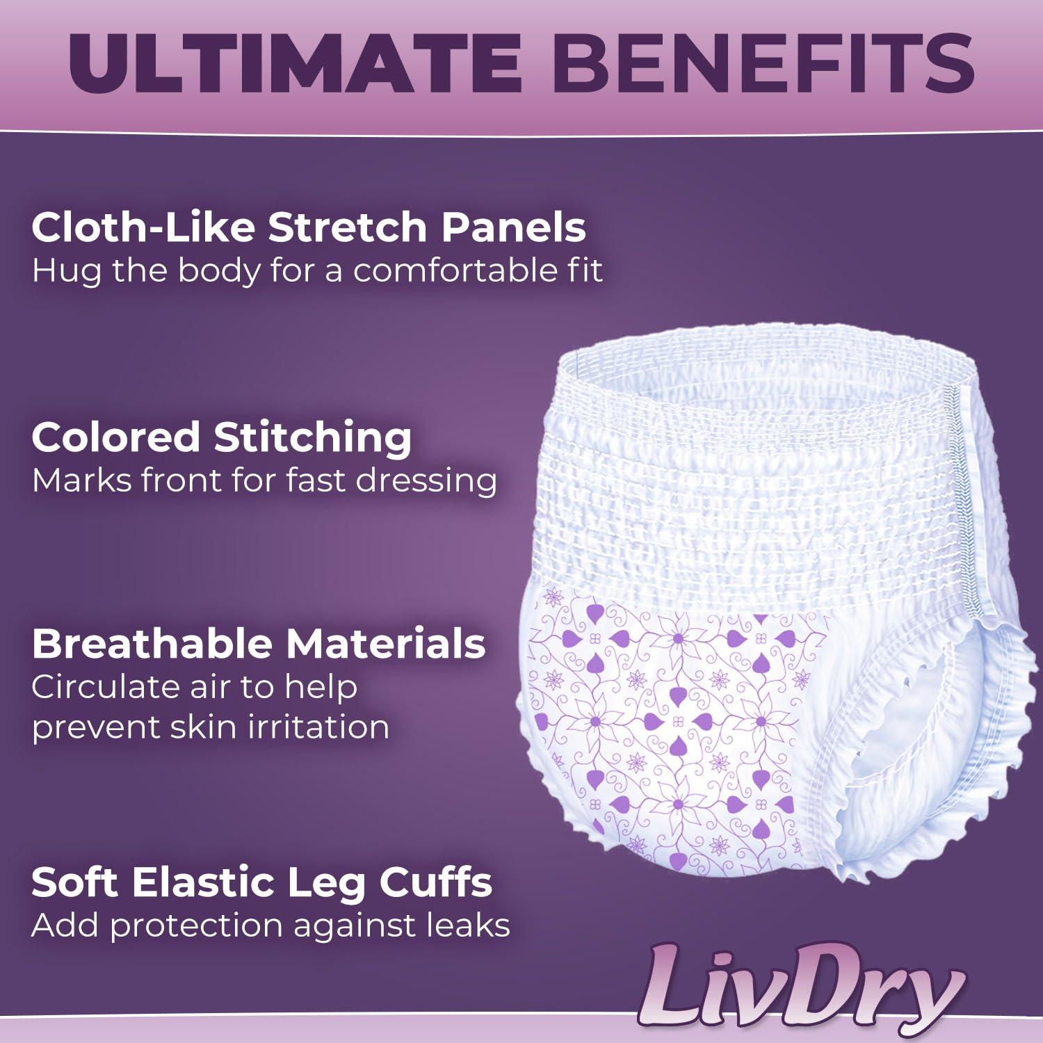 TYE Medical Livdry XXL Adult Diapers for Women, Ultimate Absorbency Incontinence Underwear, All Day or Overnight Protection, XX-Large (40 Count)