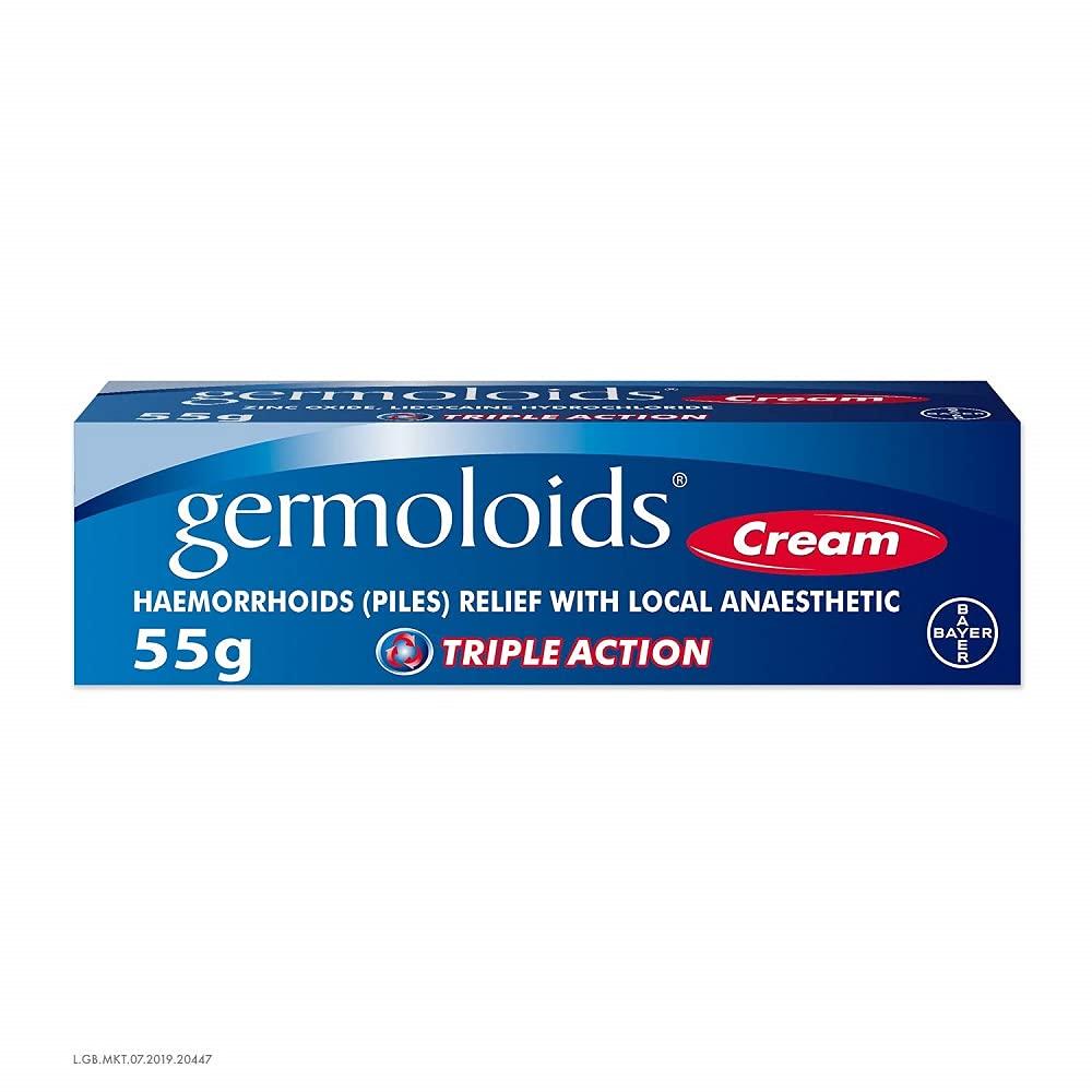 Germoloids Germoloids Hemorrhoid Cream, Piles Treatment with Anaesthetic to Numb The Pain & Itch, 55 g, Pack of 1 with Piles Treatment Suppositories, Triple Action with Anaesthetic to Numb The Pain & Itch, 55 g