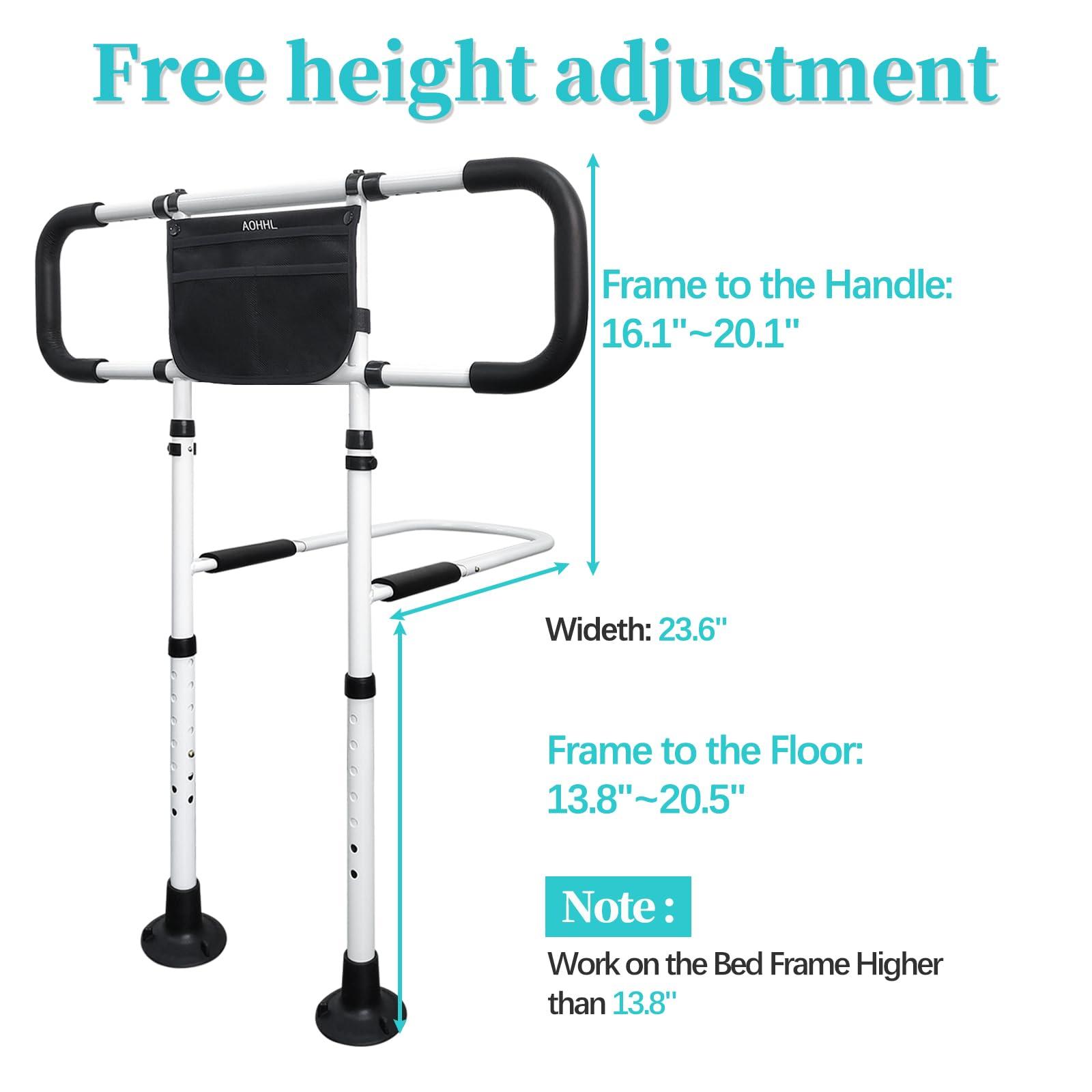 AOHHL Bed Rails for Elderly Adults Safety with Adjustable Heights Storage Pocket Assist Support Side Railings for Seniors Citizens Slides Under Mattressbed Cane Bed Guard Bed Handles Bars (White)