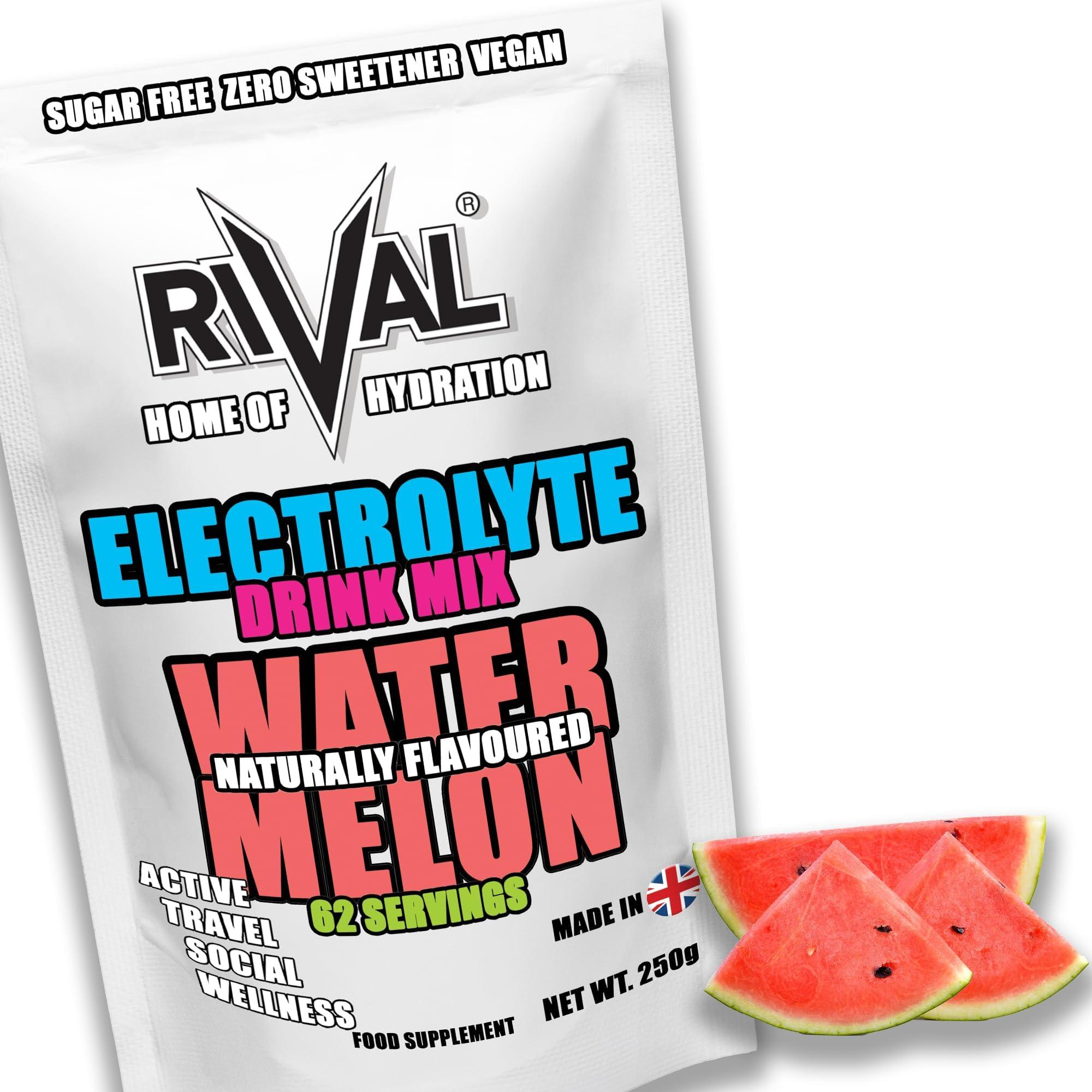 Rival Sports Fuel Rival Electrolyte Powder 250g Rapid Rehydration Naturally Flavoured, Sugar Free, Zero Carbs, Vegan, Keto Friendly - 62 Servings Made in The UK | Watermelon