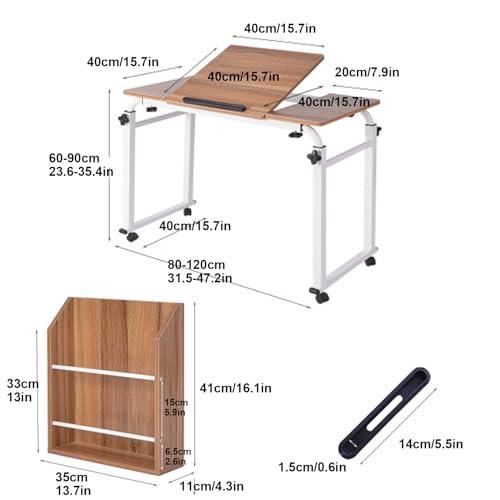 FreshCart Basics Adjustable Overbed Table with Wheels Rolling Bed Table for King Size Bed Frame Mobile Desk with Adjustable Height and Length for Home Use