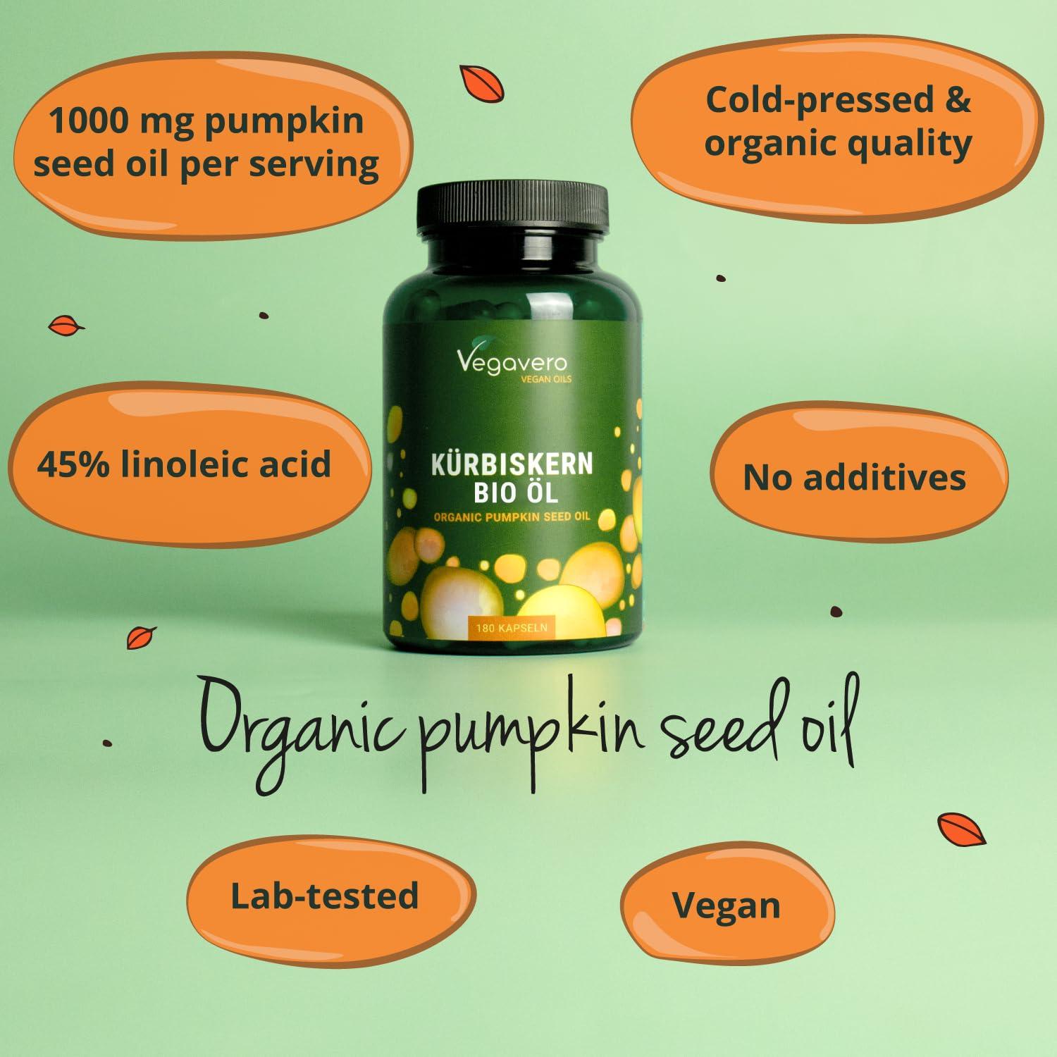 Vegavero Vegavero Organic Pumpkin Seed Oil Capsules 1000 mg | Prostate Supplements | 45% Omega 6 Fatty Acids | NO Additives | Overactive Bladder & Urinary Tract Health | 180 Capsule | Vegan