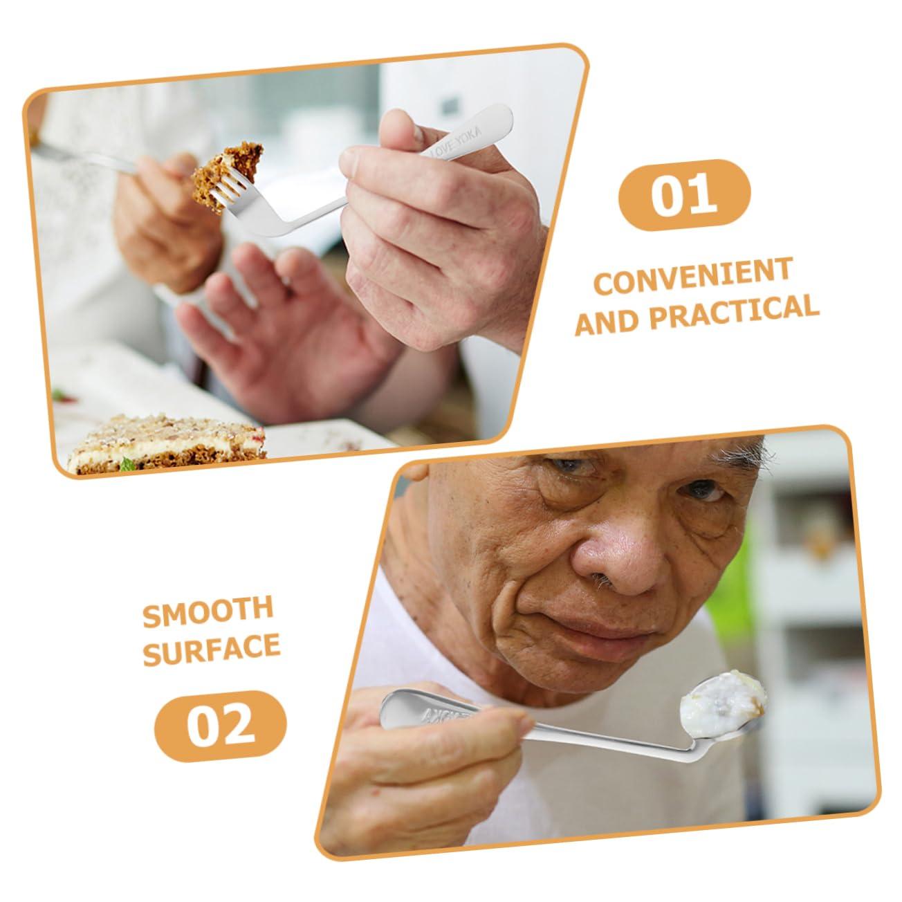 GRADENEVE GRADENEVE Stainless Steel Left-Handed Spoon Fork Set Angled Spoon for Easy Eating Curved Fork Aid Spoon for Elderly