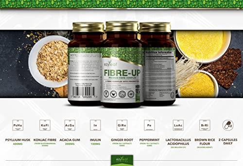 Ezyleaf Nutrition Ezyleaf Fibre-UP Glucomannan Capsules Konjac Fibre Capsules + Inulin, Psyllium Husk, Acidophilus Probiotic, Acacia Fibre Prebiotics Diet | 120 Vcaps | UK ISO Certified, Non-GMO, Vegan, Allergen Free