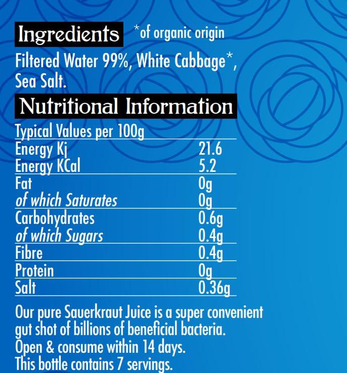 The Cultured Food Company The Cultured Food Company Organic Natural Sauerkraut Juice 2 x 500ml Unpasteurised Raw Fermented Cabbage Probiotic Drink for Gut Health Detox Juice No Preservatives Irish Made