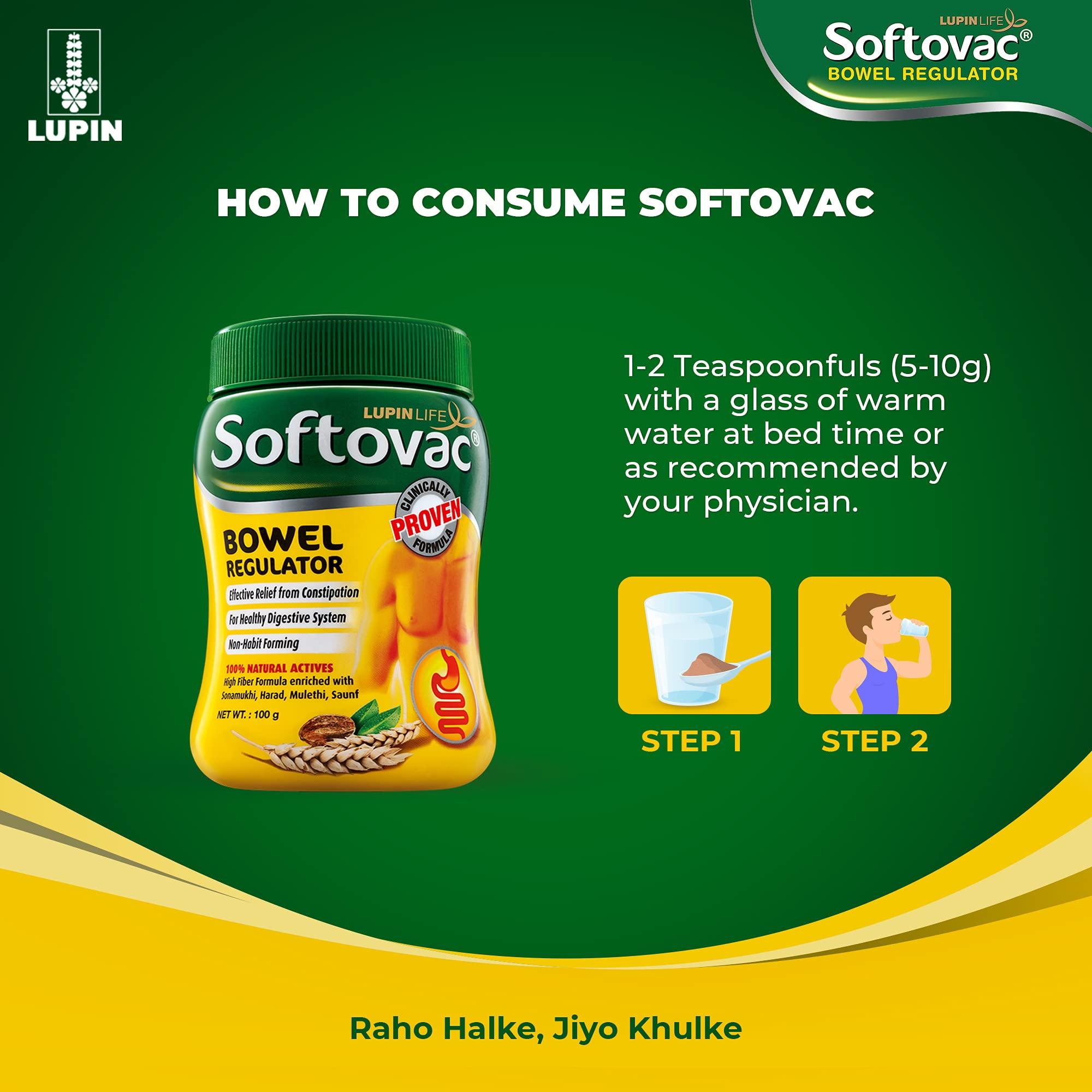 Softovac Softovac Bowel Regulator 250g - 100% Natural Actives: High Fiber Formula enriched with Sonamukhi, Harad, Mulethi, Saunf etc.