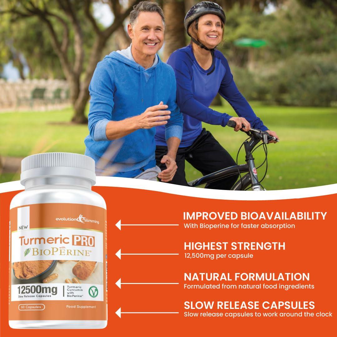 Evolution Slimming Turmeric Pro with BioPerine 12,500mg 95% Curcuminoids, Suitable for Vegetarians, 60 Capsules - Advanced Tumeric Capsules