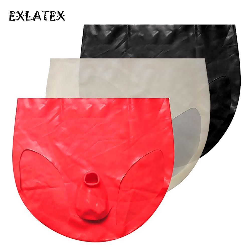 EXLATEX EXLATEX Mens Latex Rubber Lingerie Panties Shorts with Ball and Half Sheath Cut-out Ring Underwear - Clear - S