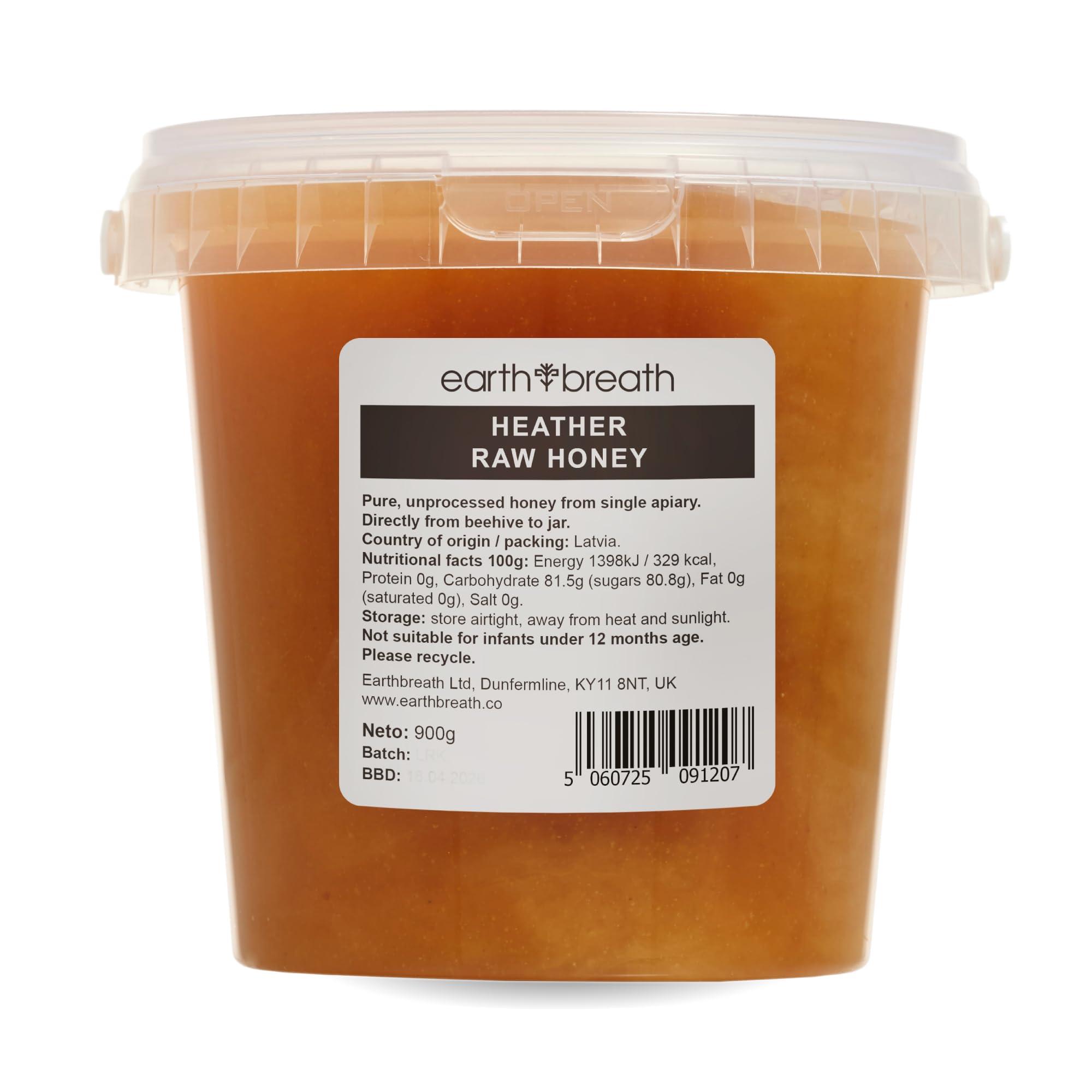 Earthbreath Earthbreath Heather Raw Honey 900g Pure, Unpasteurised, Unfiltered Wild Ling Heather Honey from Single Apiary Natural Sweetener for Cooking, Tea, Juice, Drinks, Food