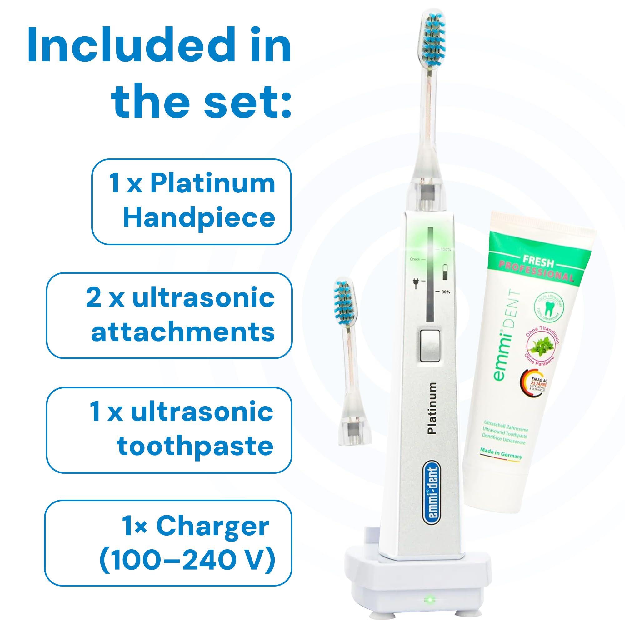 Emmi-dent emmi-dent Platinum Electric Ultrasonic Toothbrush | Gentle & Effective Cleaning | Ideal for Sensitive Teeth & Gums | Rechargeable Smart Care Toothbrush | No Scrubbing | Up to 15 Days Battery Life