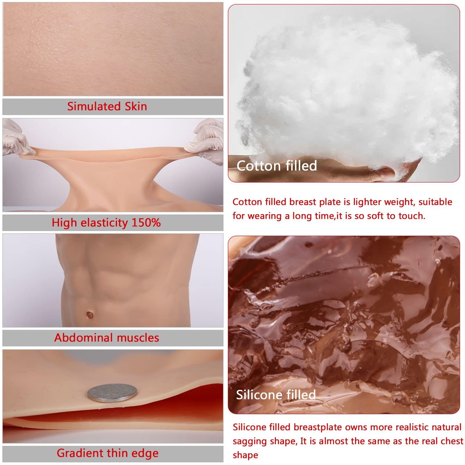 PROPFE PROPFE Silicone Muscle Suits Cosplay Costume Breastplate False Body Bodysuit Half Body Simulation Skin Boobs for Crossdresser