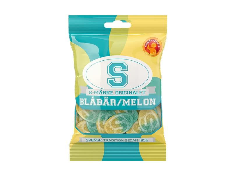 Candy People - Swedish Traditional Candy 18 Bags x 80g of Candy People S-Mrke - Blbr/Melon - Original - Swedish - Sour - Blueberry/Melon - Wine Gums - Candy