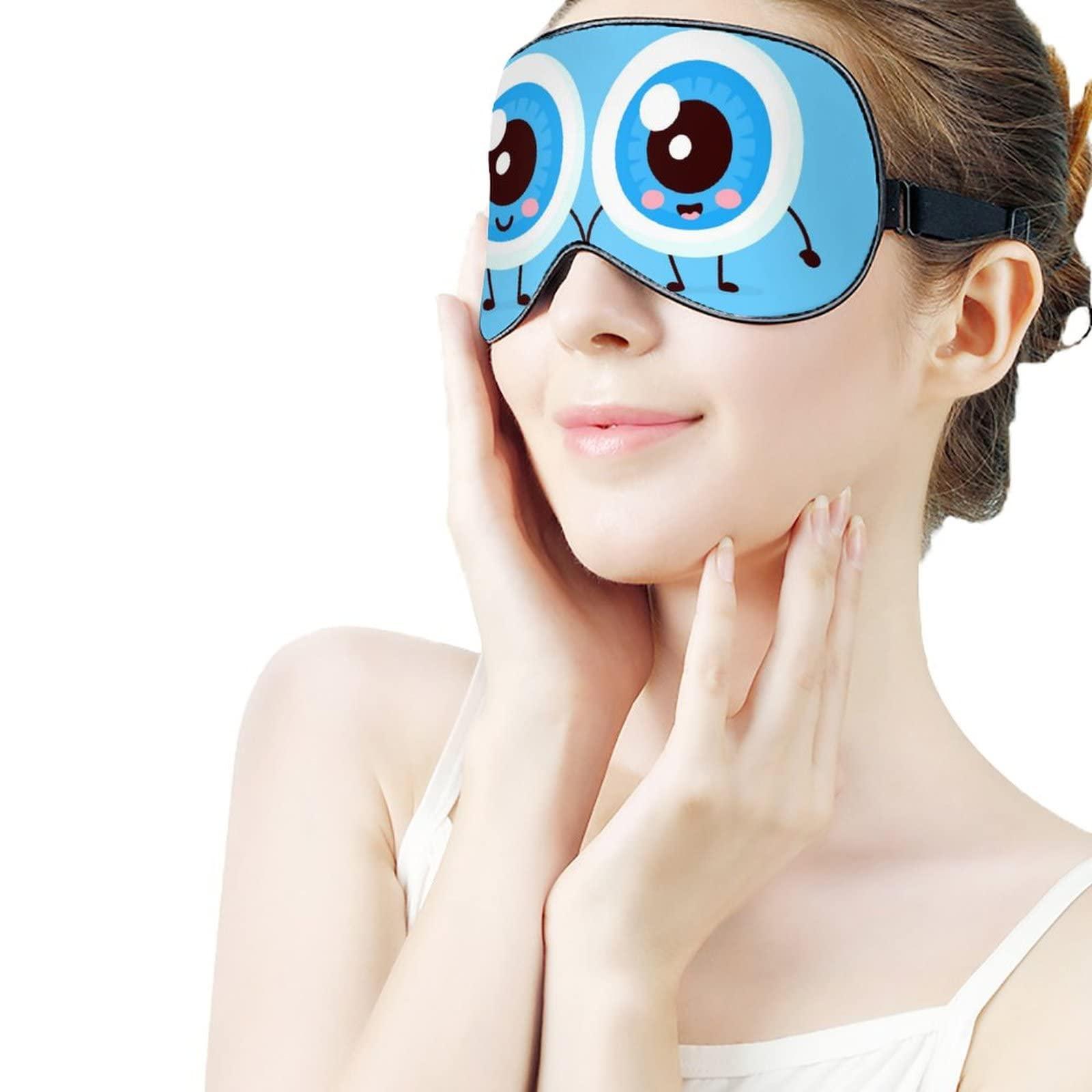 Lawenp Cute Cartoon Eyeball Couple Sleep Mask Blindfold Blue Color Adjustable Super-Smooth Soft Eye Mask Cover for Men Women Travel and Nap