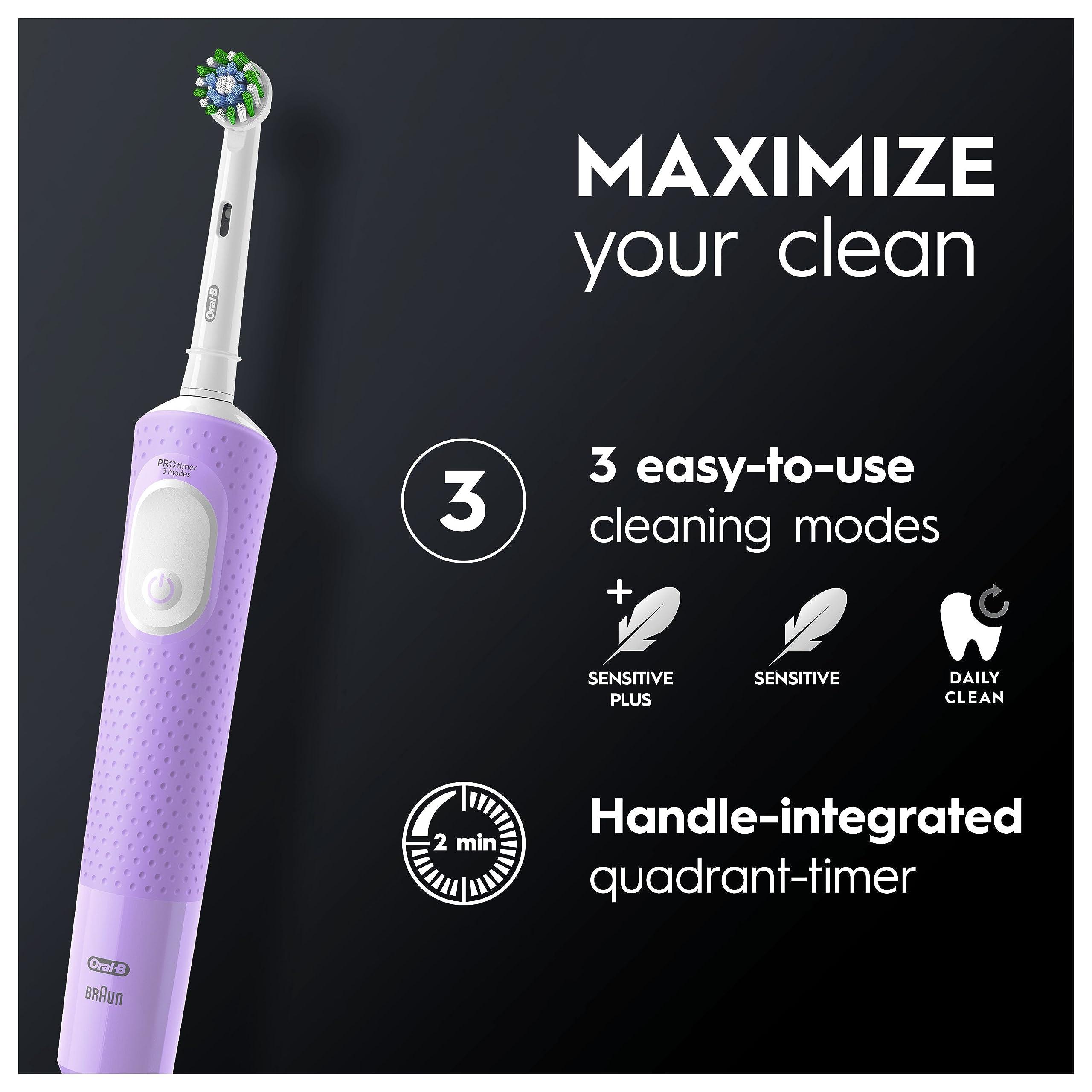 Oral-B Oral-B Vitality Pro Electric Toothbrushes For Adults,1 Handle, 2 Toothbrush Heads, 3 Brushing Modes Including Sensitive Plus, 2 Pin UK Plug, Purple