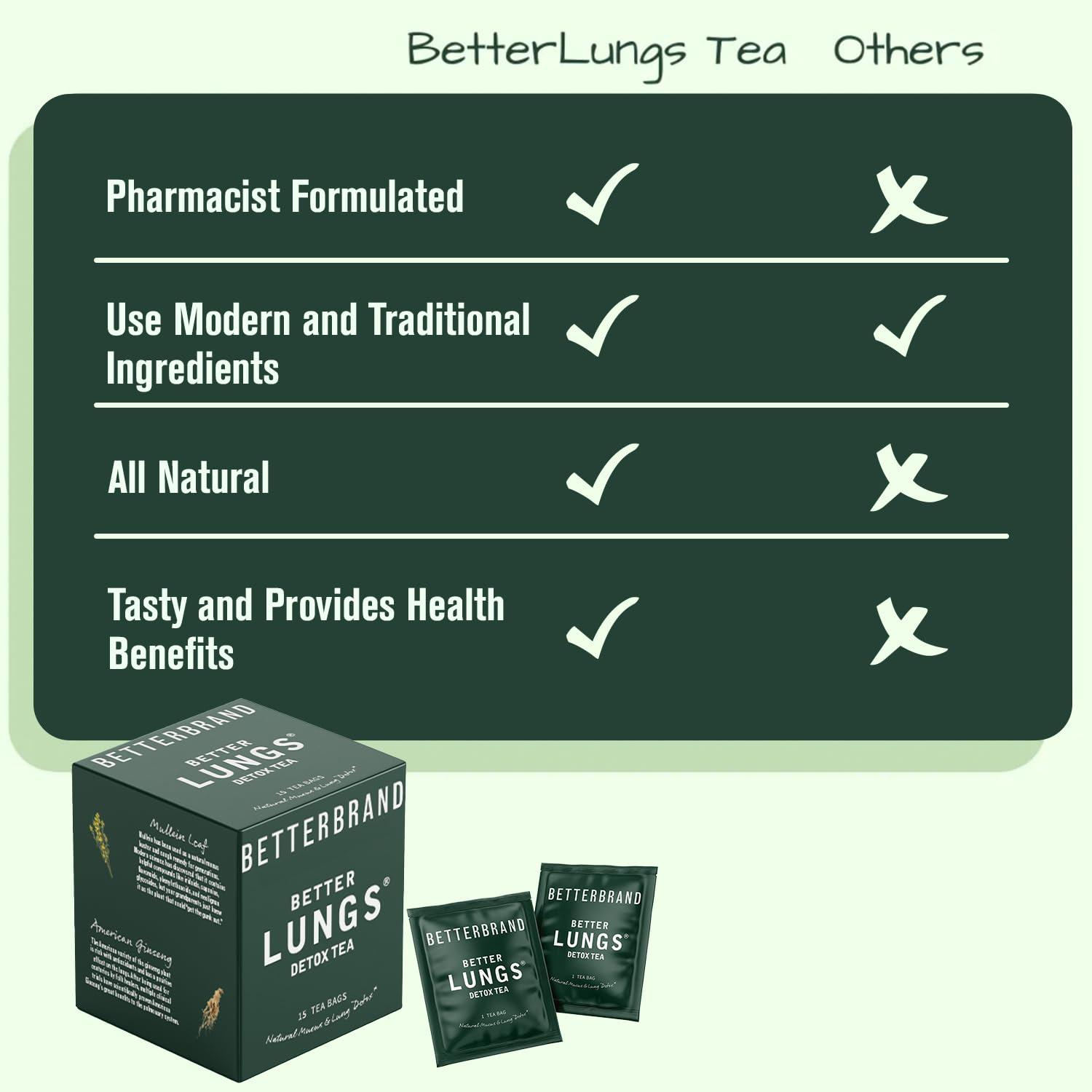 Betterbrand Betterbrand BetterLungs Detox Tea Herbal Tea for Respiratory Support | Mullein Leaf & Herbal Blend for Lung Health & Wellness | Caffeine-Free | 15 Tea Bags