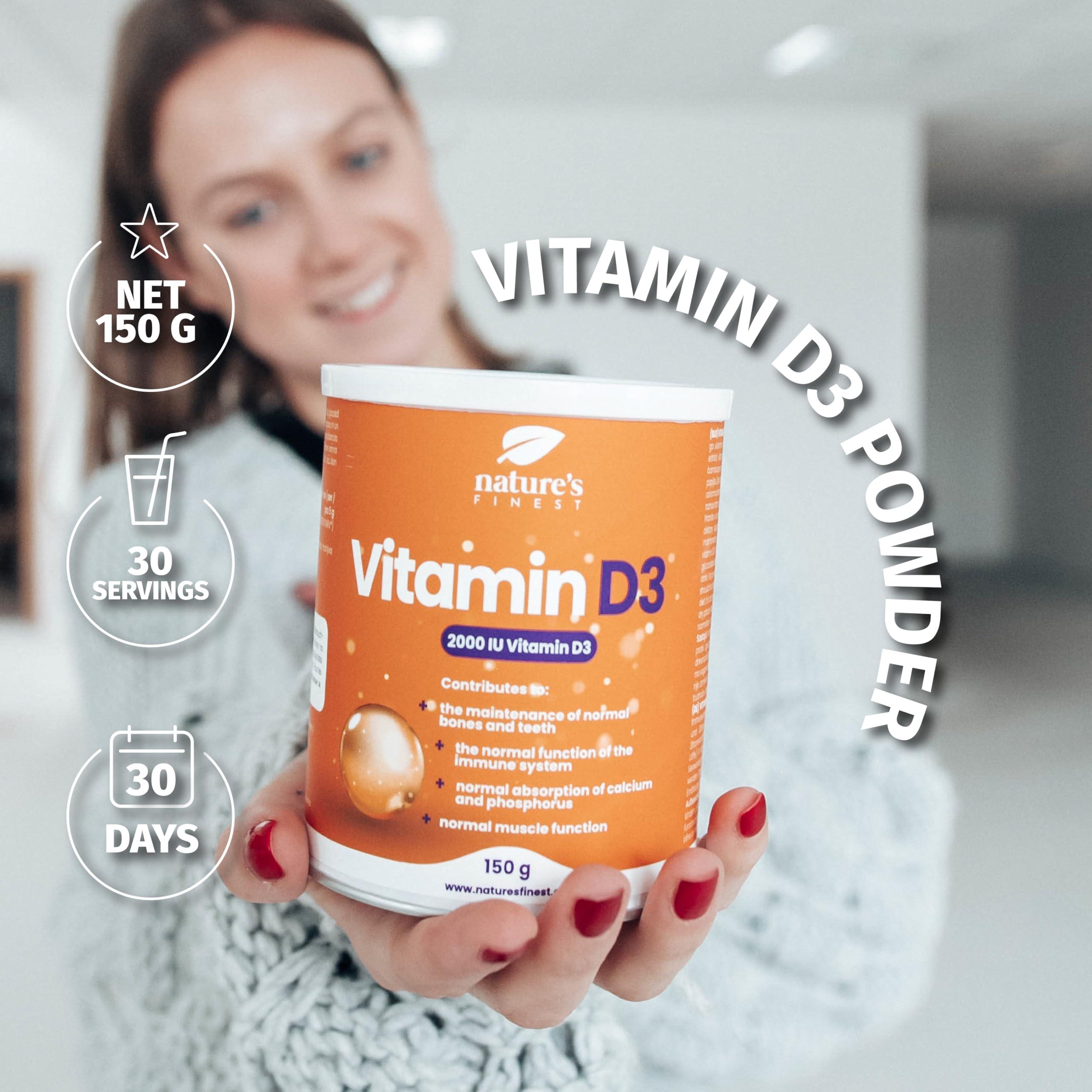 Nature's Finest by Nutrisslim High Dose Vitamin D3 Powder for Adults, No Sugar, Lemon Taste, Supports Immune System, Healthy Bones and Teeth, and Muscle Function