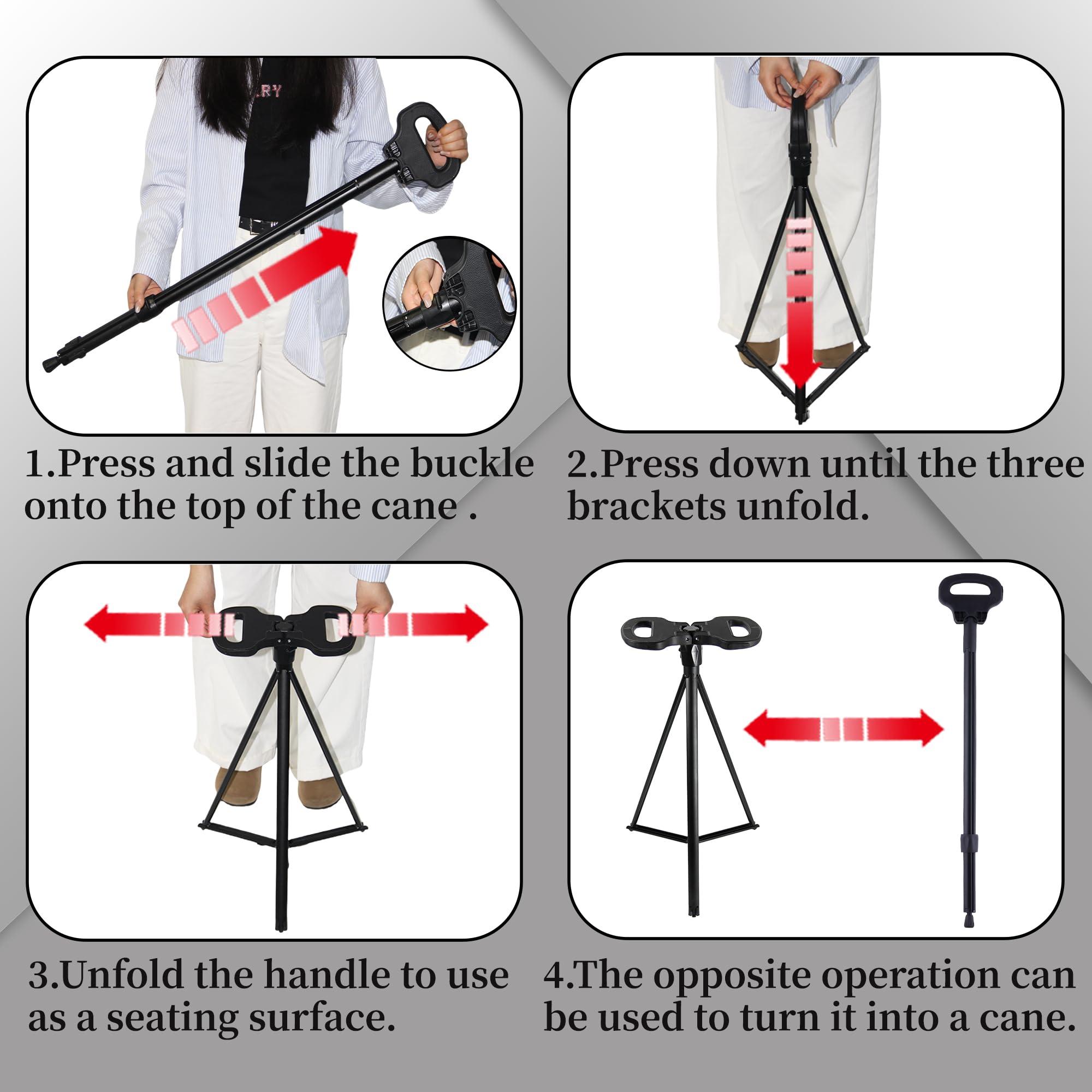 ALEVMOOM ALEVMOOM Walking Cane with Seat,Portable Folding Cane,Crutches Stool for Adults,Lightweight Retractable Stool for Elderly,Max Load 440lb,Outdoor Travel Rest Stool with a Carry Bag (Black)