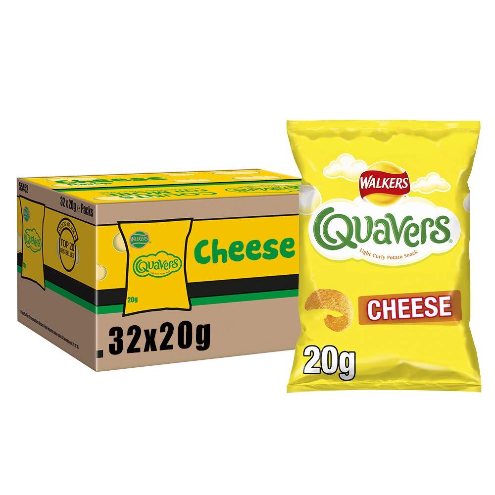 Walkers Walkers Crisps Squares Cheese and Onion Snacks Box, 27.5 g (Case of 32) (Packaging may vary) & Crisps Quavers Cheese Snacks Box, 20 g (Case of 32)
