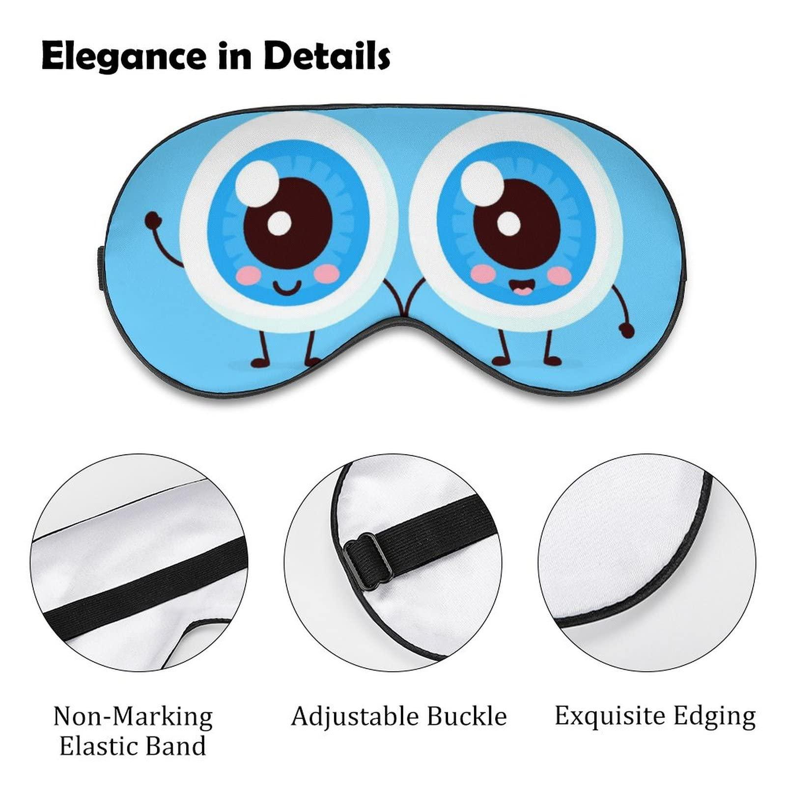 Lawenp Cute Cartoon Eyeball Couple Sleep Mask Blindfold Blue Color Adjustable Super-Smooth Soft Eye Mask Cover for Men Women Travel and Nap