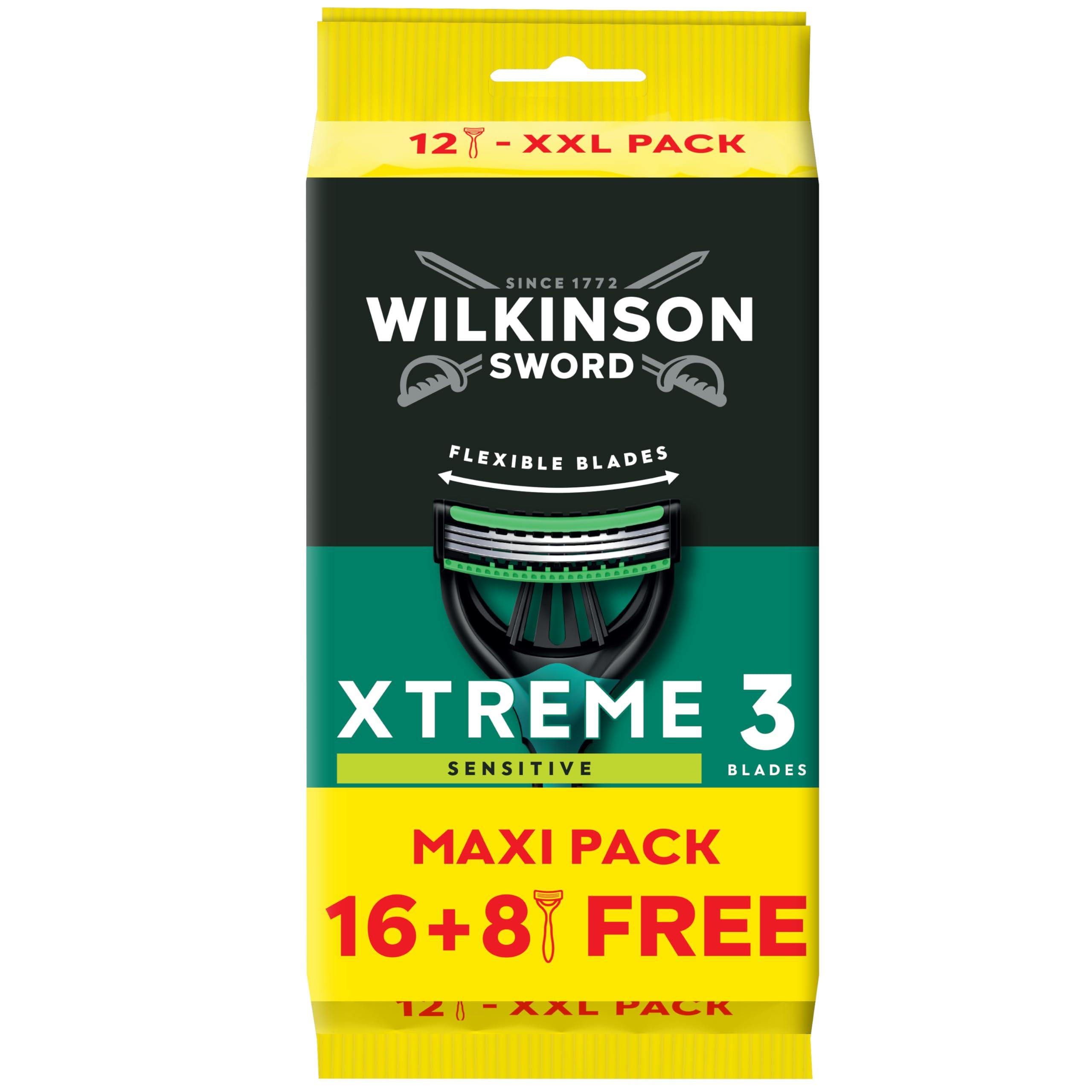 Wilkinson Sword Wilkinson Sword - Xtreme 3 For Men - Sensitive Disposable Razors - Flexible Blades - Pack of 24 Razors