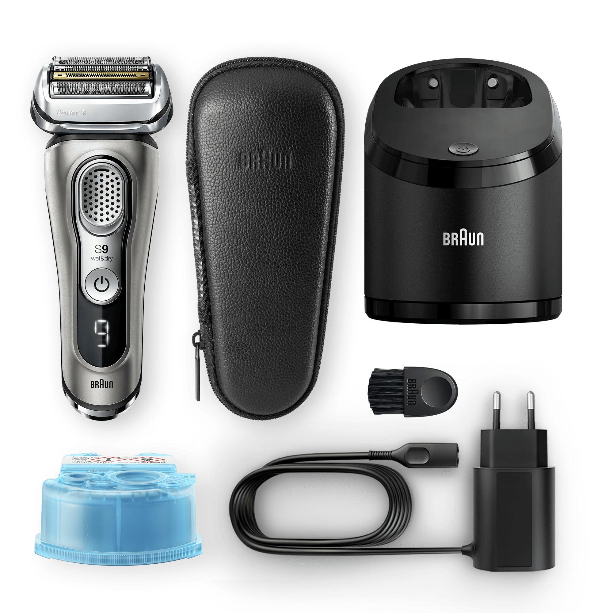Braun Braun Series 9 Electric Shaver 5, Electric Razor for Men With Clean & Charge Station & Leather Case, Gifts For Him, 2 Pin Bathroom Plug, 9385cc, Graphite Razor