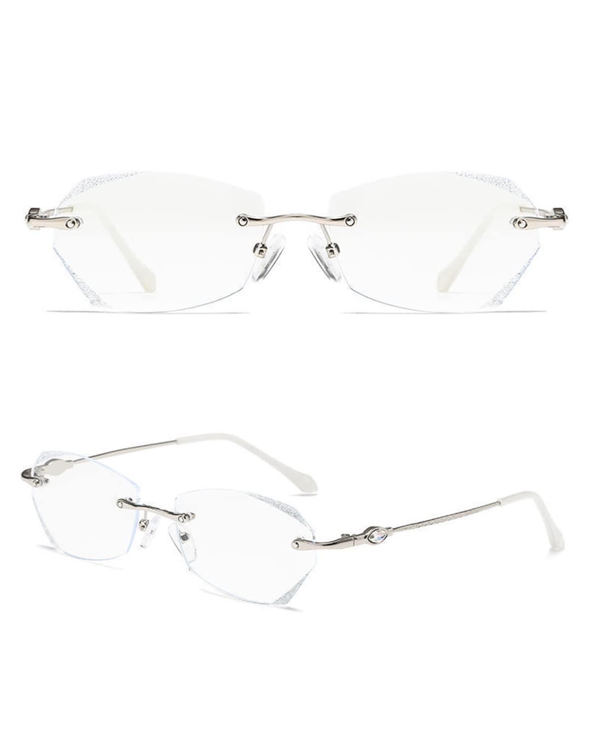 TERAISE TERAISE Frameless Reading Glasses For Women With Blue Light Blocking,Fashion Diamond Cutting Rimless Eyeglasses(4.0X)