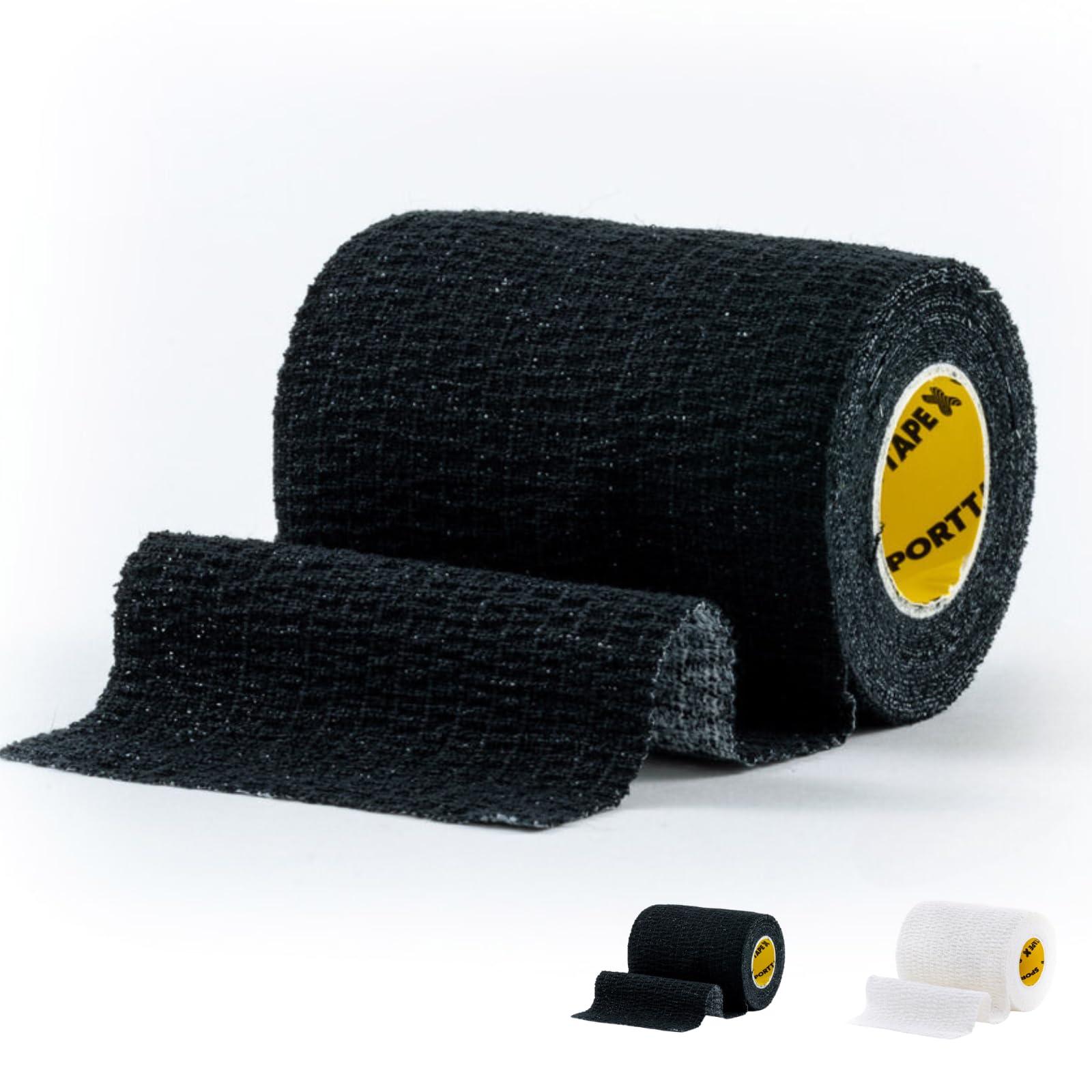 SPORTTAPE Box of 24 Rolls - SPORTTAPE EAB Tape | 7.5cm x 4.5m - Black - Tearable Elastic Adhesive Bandage | Rugby Lifting Tape, Tear Light Strapping Tape | Medical, Lifting Blocks, Knee Strapping, Elbow & Wrist