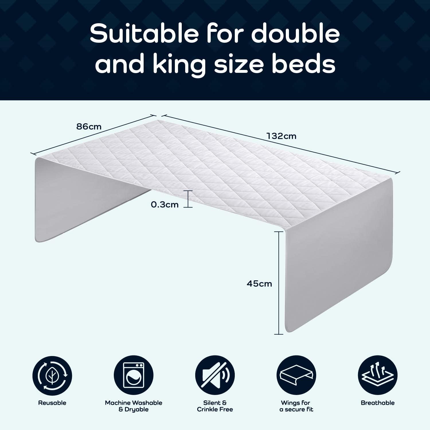 GuardedSleep Waterproof bed pad with wings by GuardedSleep | Premium quality washable bed wetting sheet for adults or children with incontinence | Suitable for double and king size beds | Discreet White (1, White)