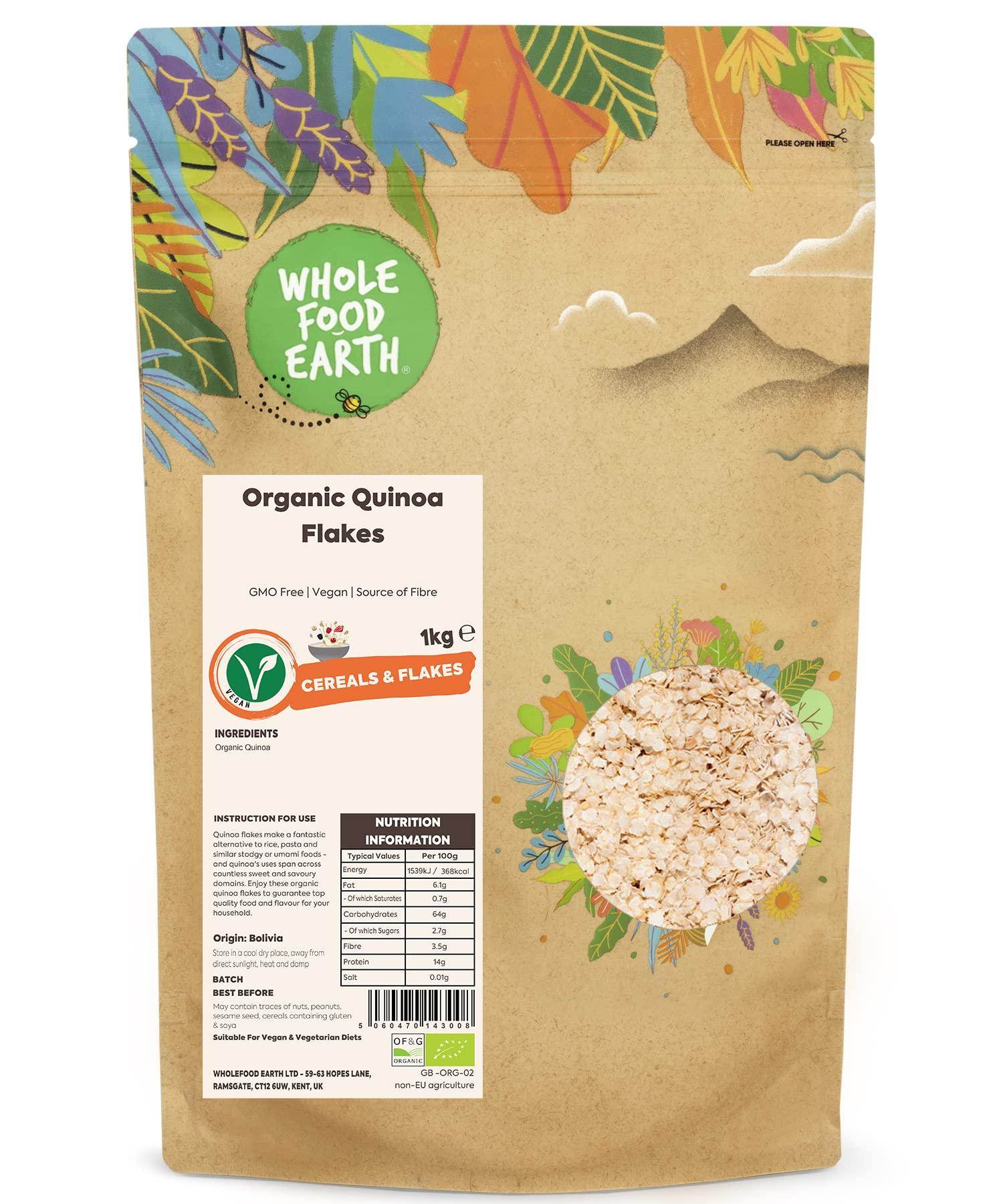 Wholefood Earth Wholefood Earth Organic Quinoa Flakes 1 kg | GMO Free | Vegan | Source of Fibre | Certified Organic