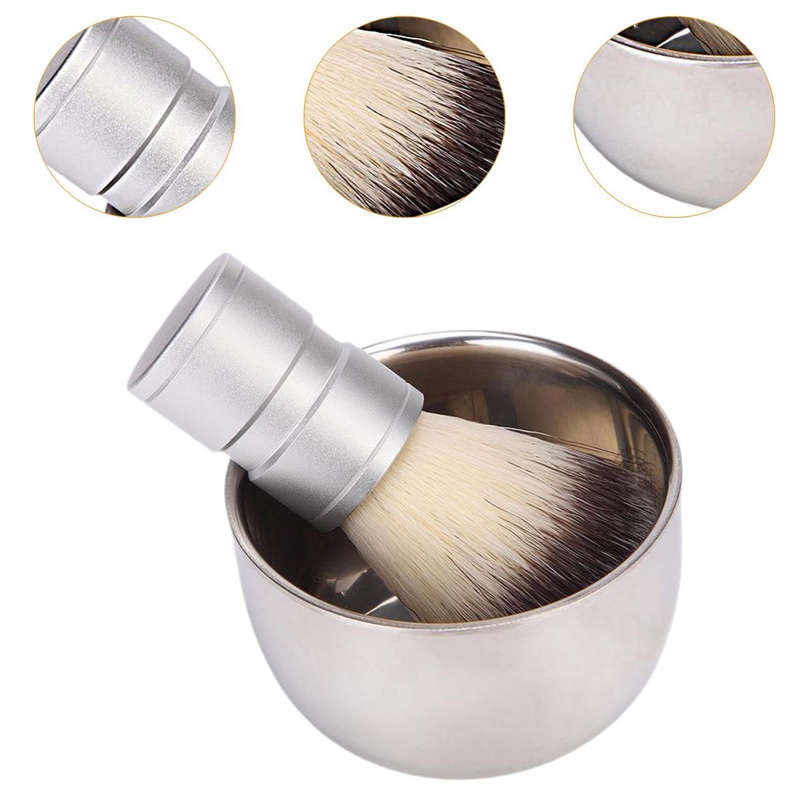 Milageto Milageto Men\'s Shaving Bowl Brush Set 2 in 1 Stainless Steel Accessory for Father Husband Gift Men Shaving Tool Nylon Bristle