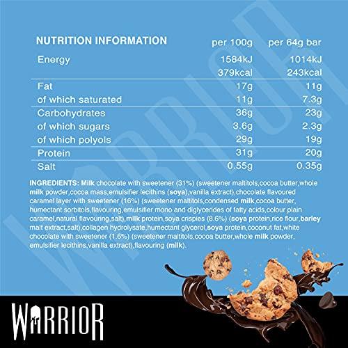Warrior Warrior Crunch - High Protein Bars - 20g Protein Each Bar - Low Carb, Low Sugar Snack - 12 Pack x 64g (Chocolate Chip Cookie Dough)