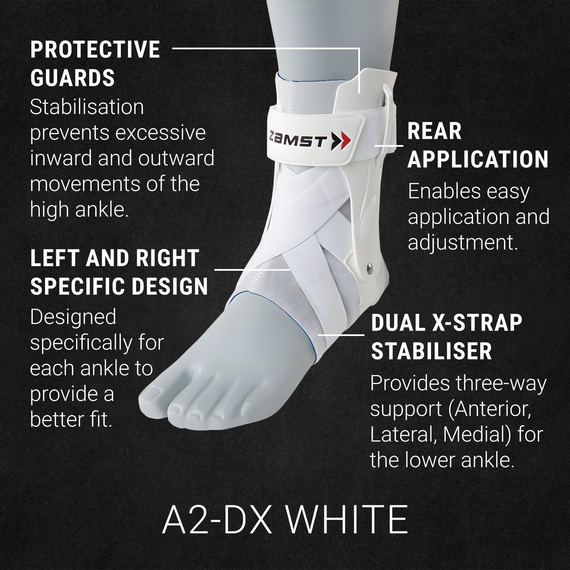 Zamst Zamst A2-DX White Ankle Brace for Sports - Breathable Sports Ankle Support for Men and Women with Guard Stabilisers for High-Grade Ankle Sprain - Left, XLarge