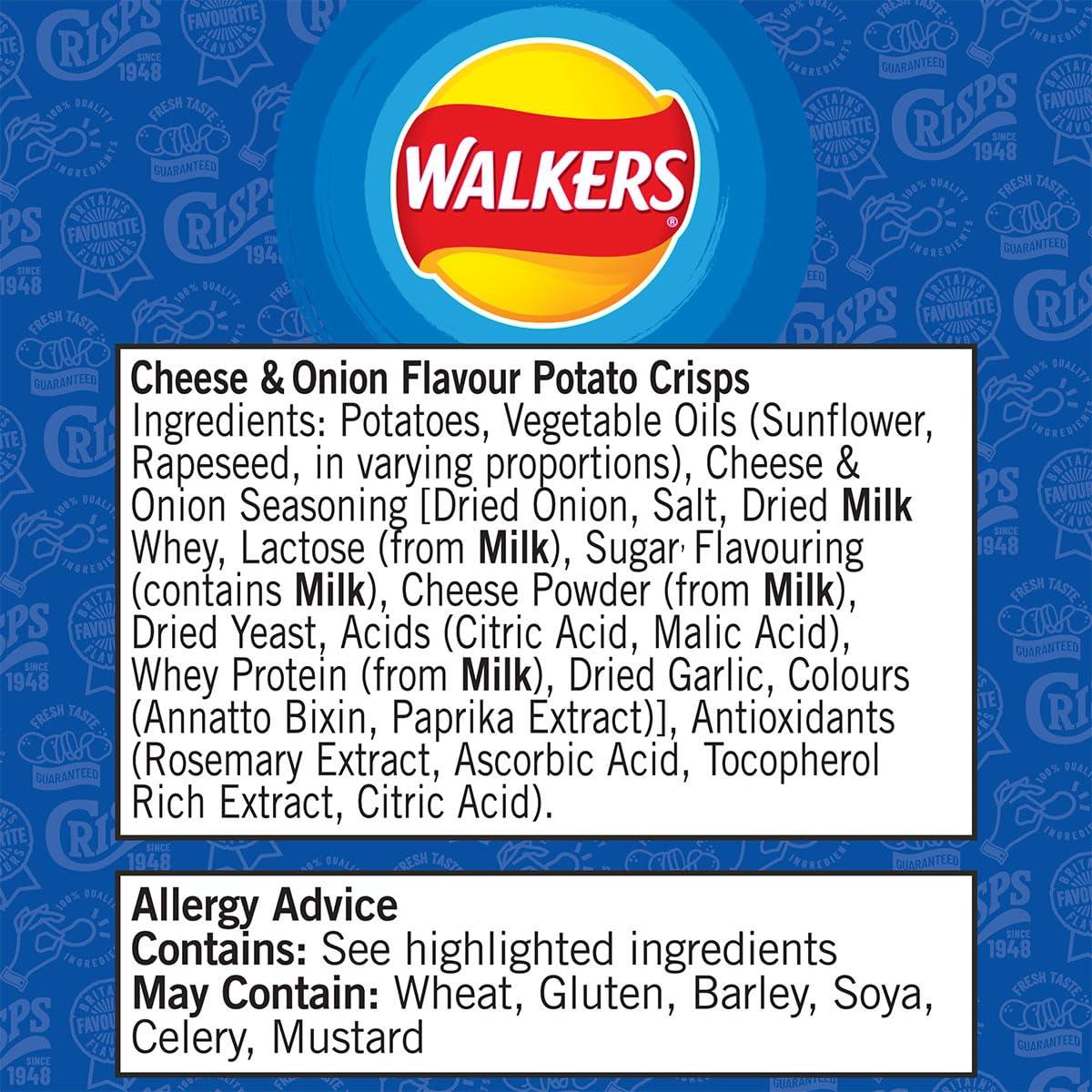 Generic Walkers Crisps Cheese Onion Snack Pack Lunch 32 Bags x 32.5g